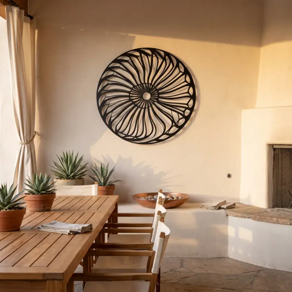 Round Spiral Mandala Metal Wall Art – Helix Bloom, Modern Entryway Decor