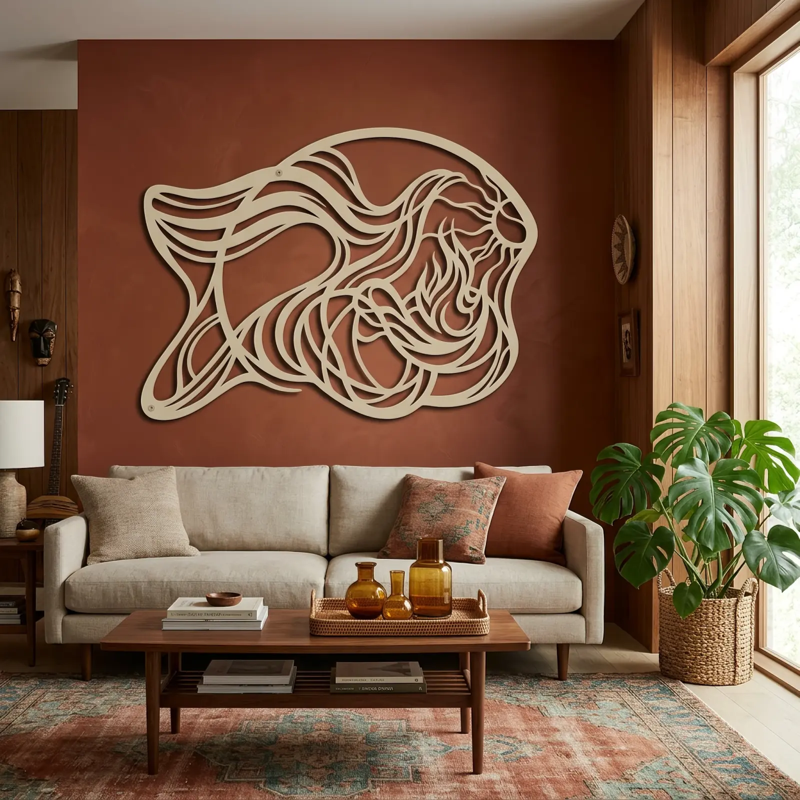 Flowing Hair Woman Metal Wall Art – Goddess Sun, Boho Entryway Decor