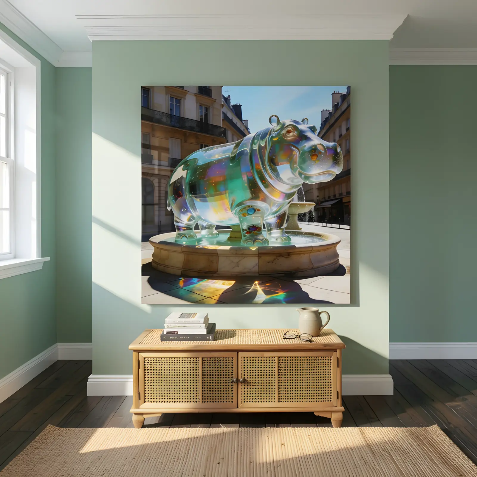 Crystal Hippo Glass Wall Art Paris Fountain Tempered Glass Print — 4
