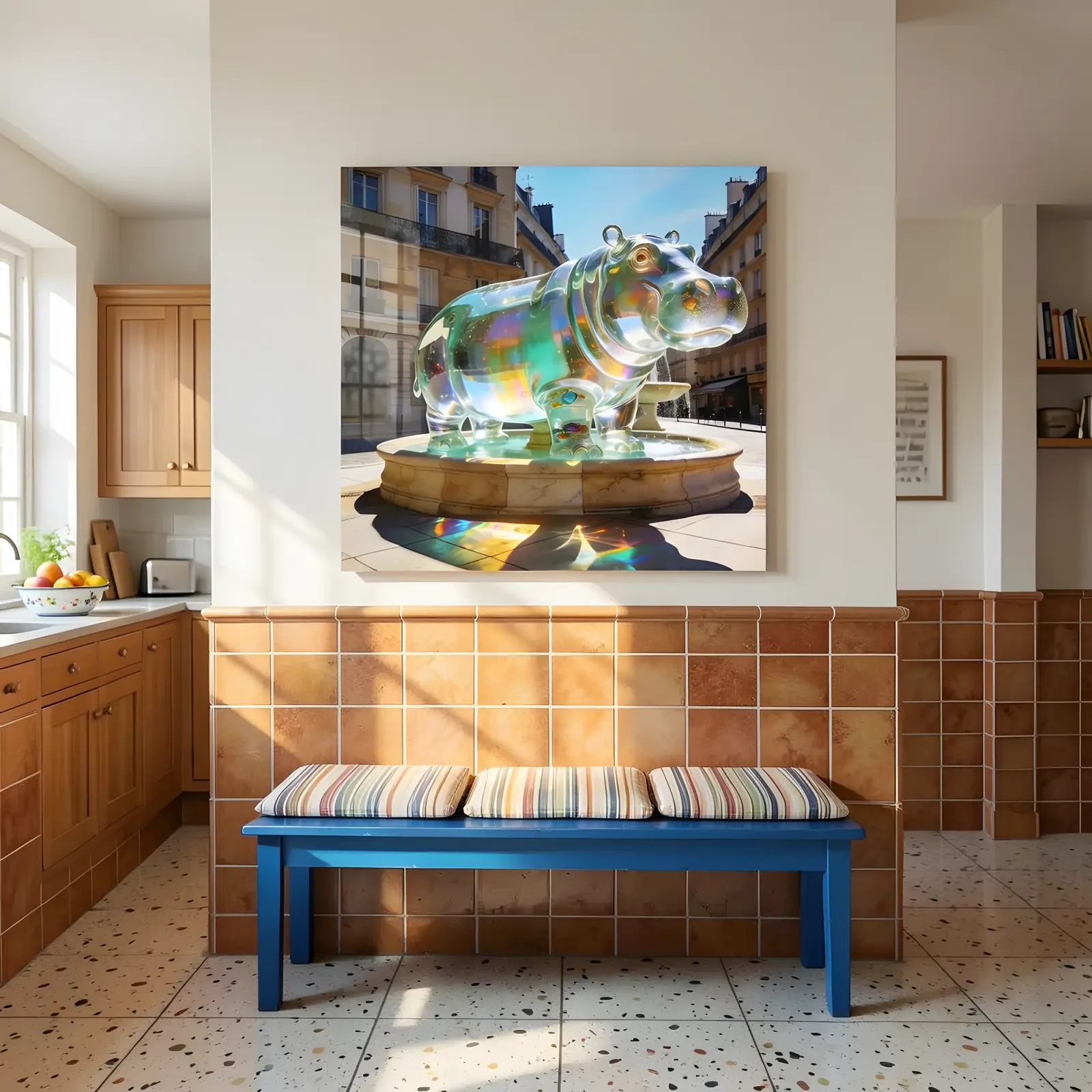 Crystal Hippo Glass Wall Art Paris Fountain Tempered Glass Print — 5