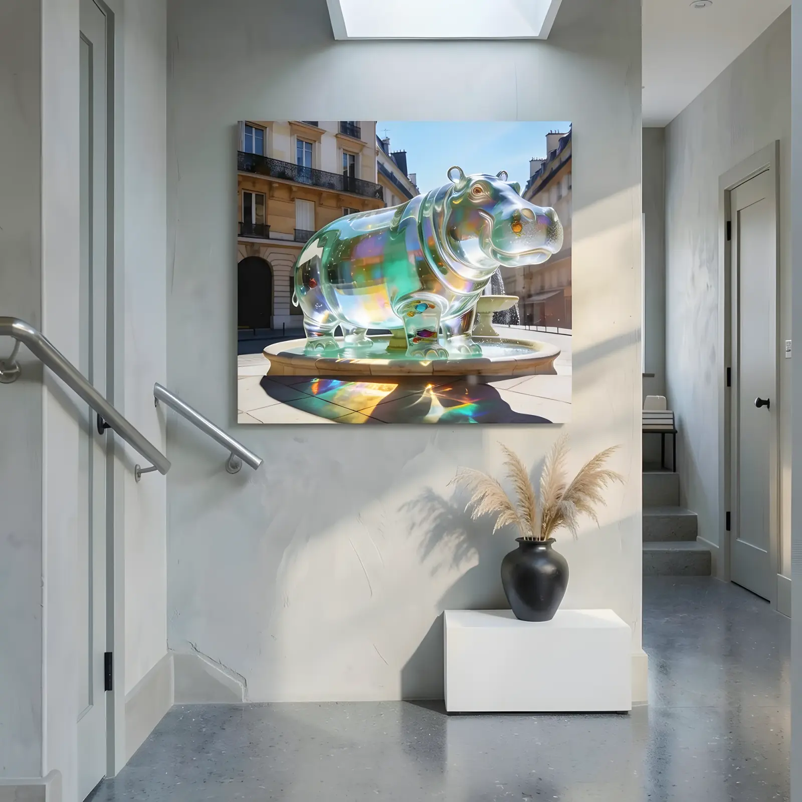 Crystal Hippo Glass Wall Art Paris Fountain Tempered Glass Print — 7
