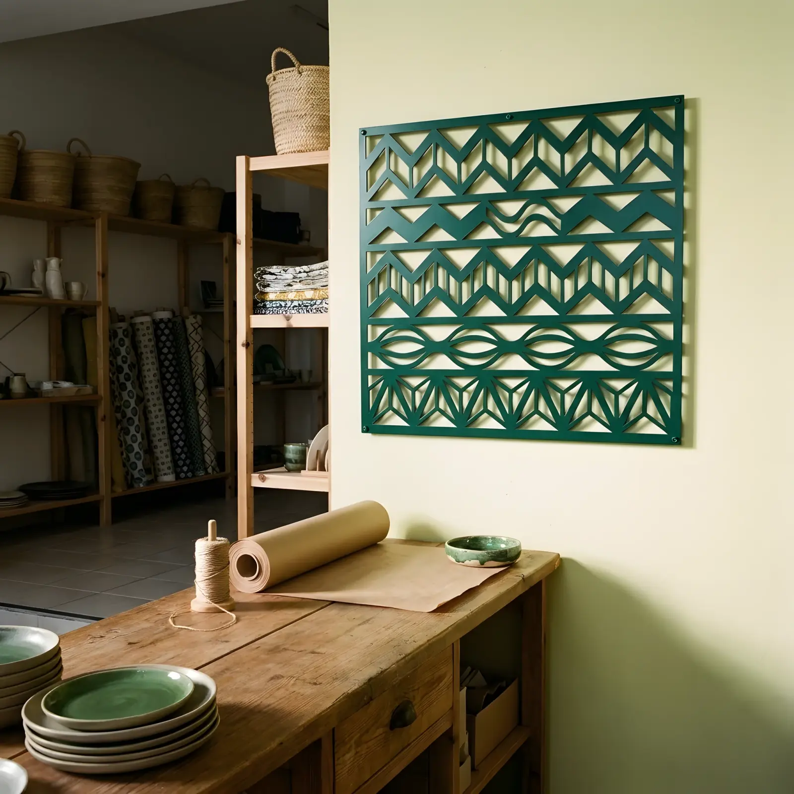 Tribal Geometric Metal Wall Art Woven Bands – Loom Cadence, Living Room Decor — 3