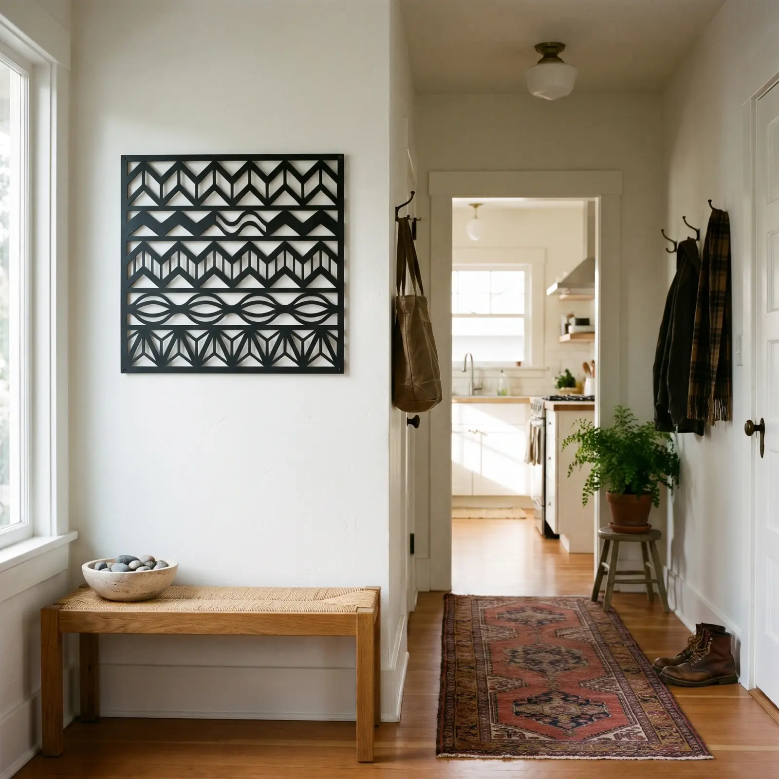 Tribal Geometric Metal Wall Art Woven Bands – Loom Cadence, Living Room Decor — 4