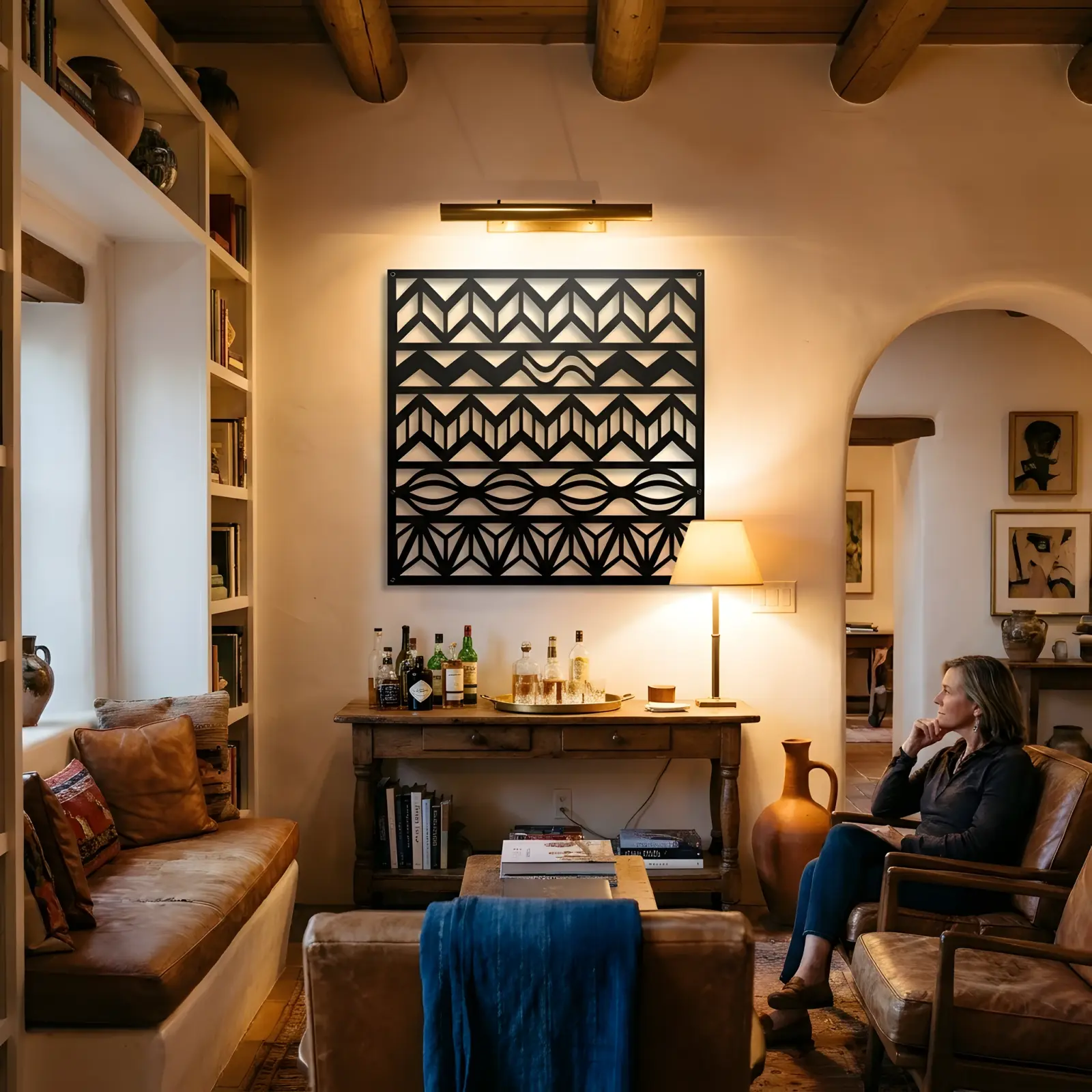 Tribal Geometric Metal Wall Art Woven Bands – Loom Cadence, Living Room Decor — 5