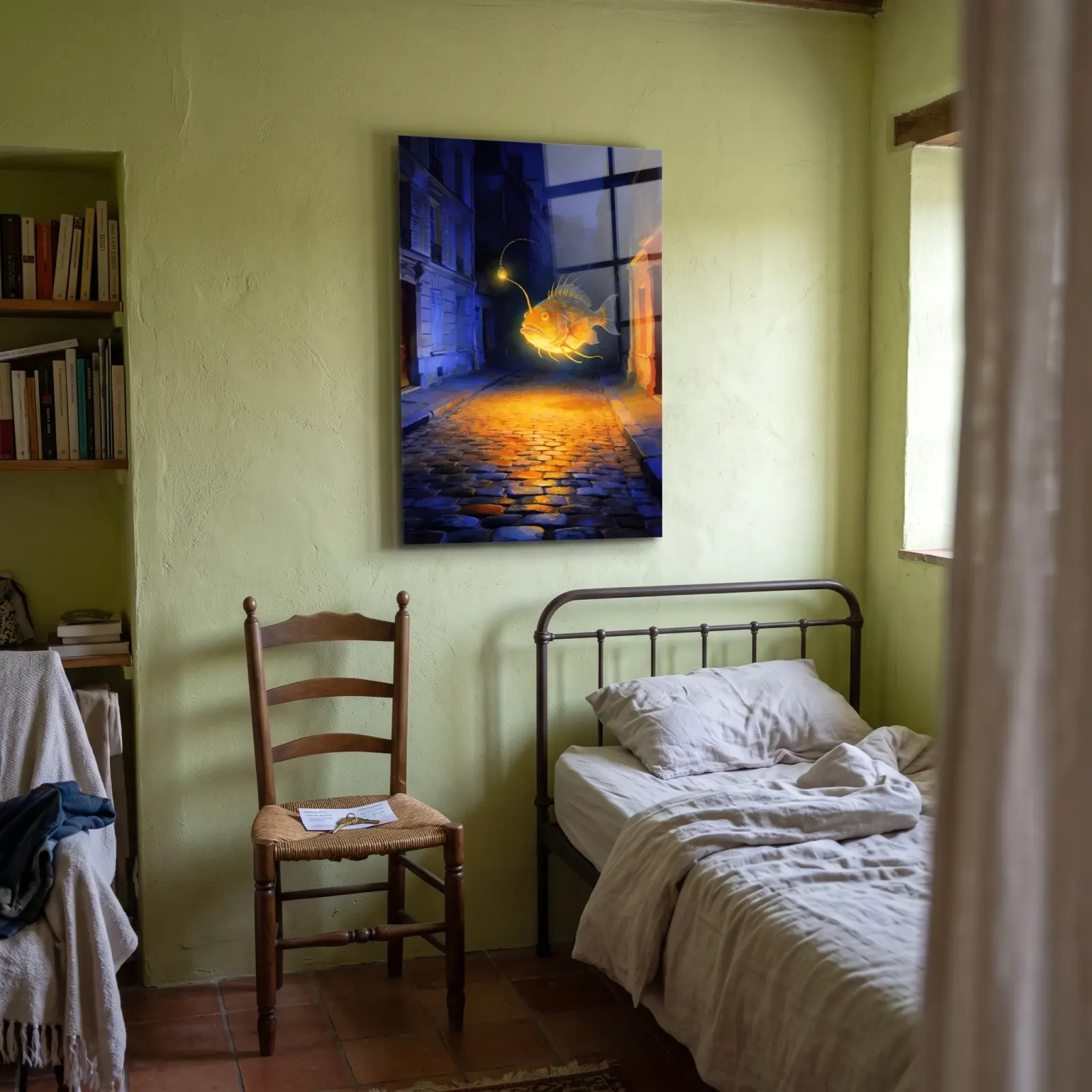 Glowing Anglerfish Night Street Painting | Glass Wall Art — 2