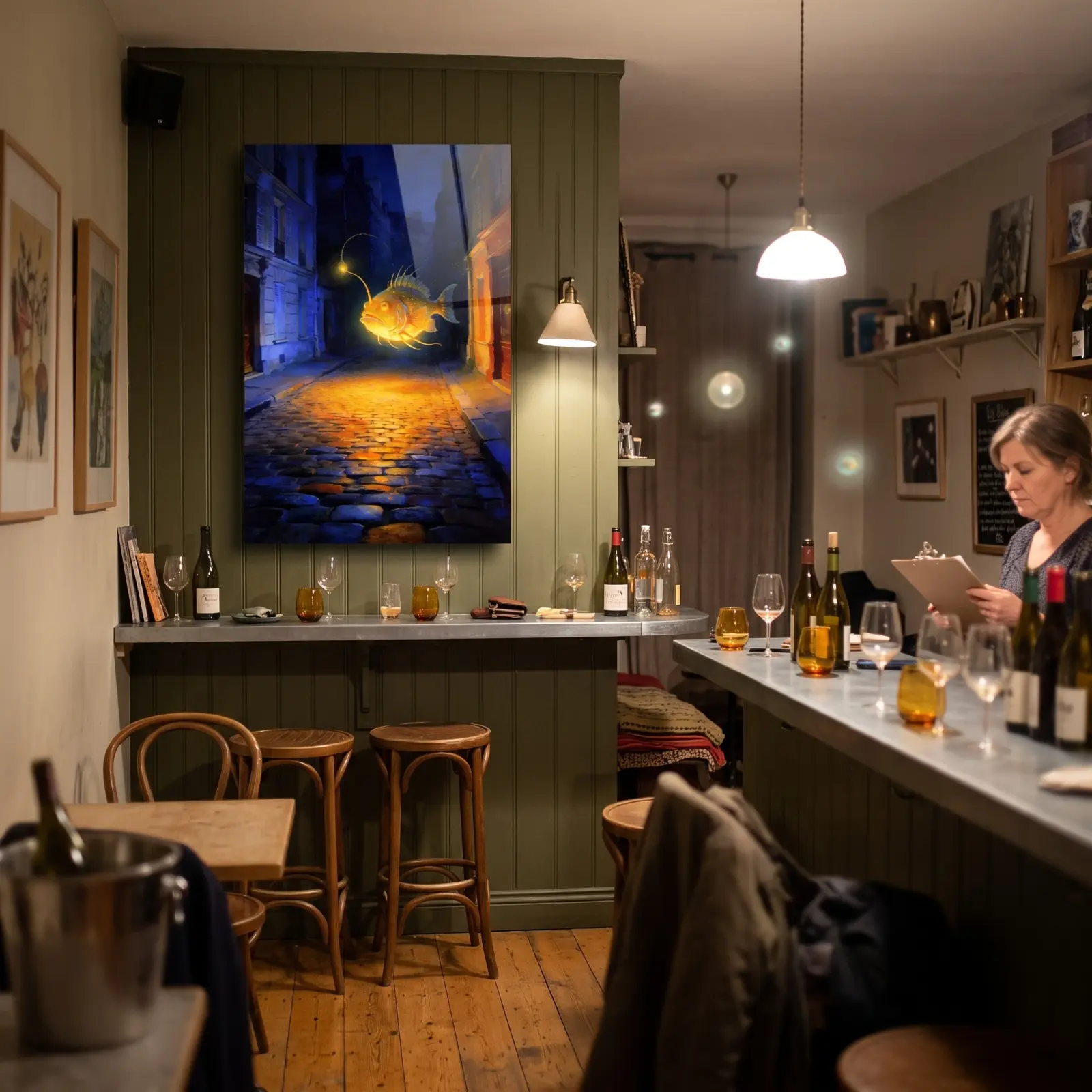 Glowing Anglerfish Night Street Painting | Glass Wall Art — 3