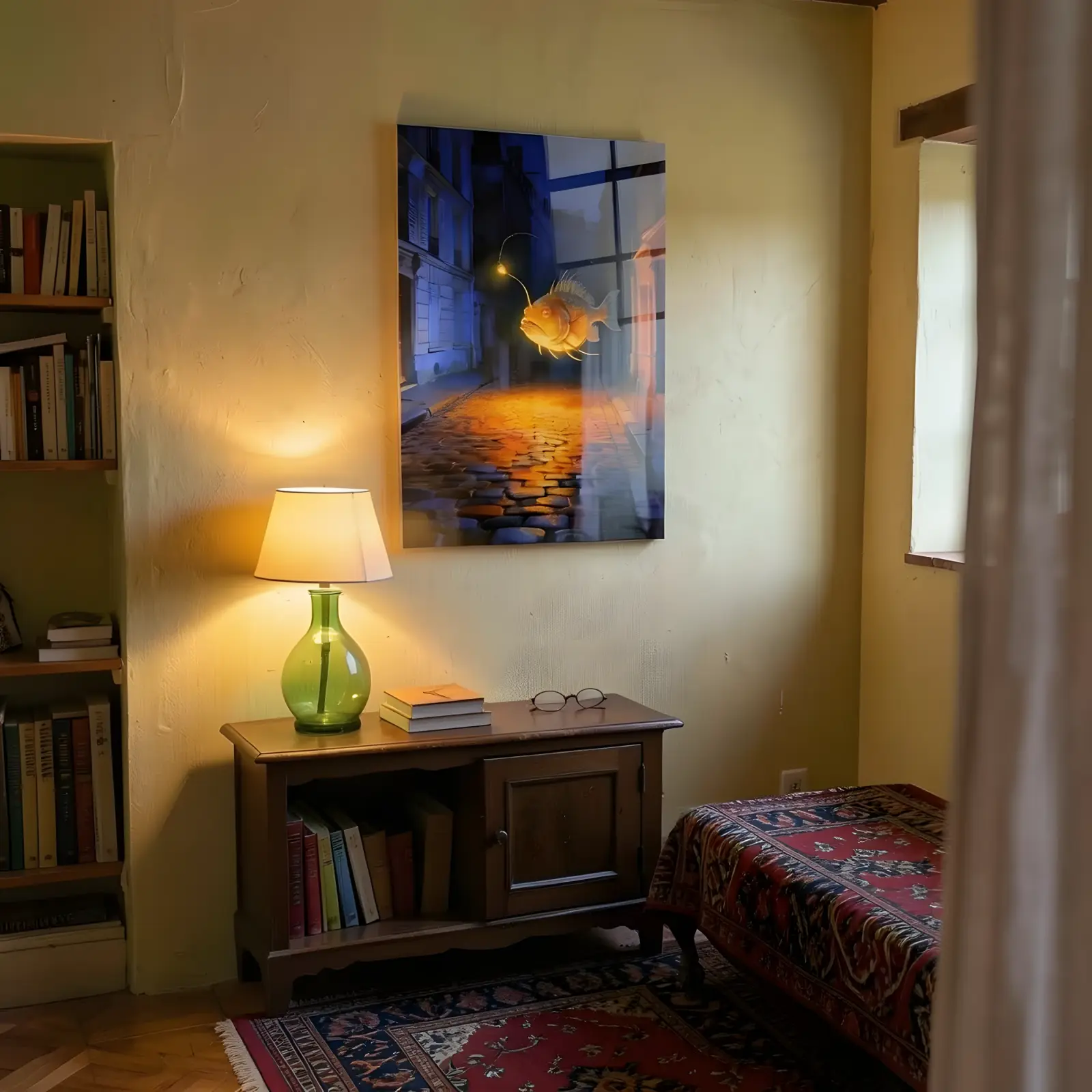 Glowing Anglerfish Night Street Painting | Glass Wall Art — 6