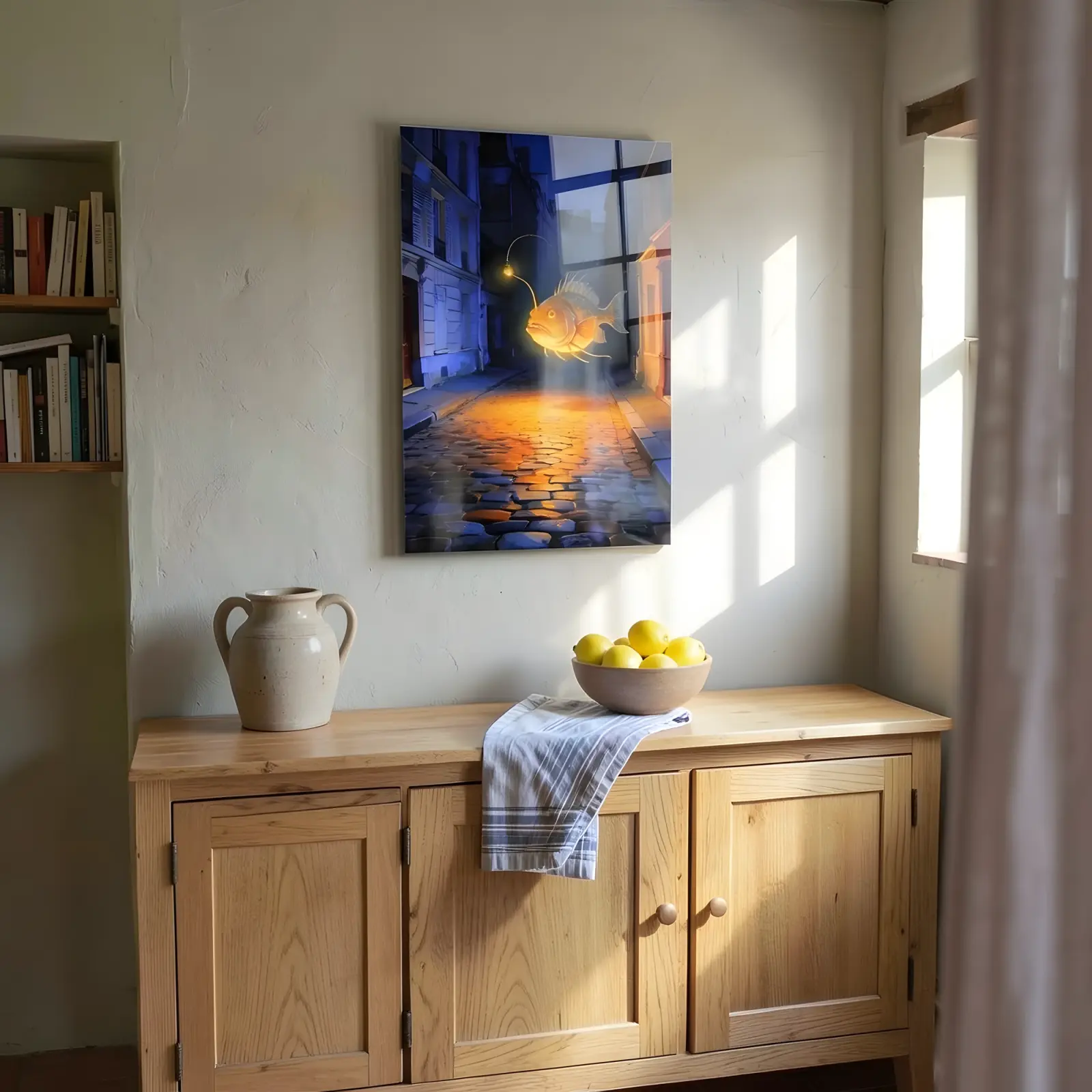 Glowing Anglerfish Night Street Painting | Glass Wall Art — 7