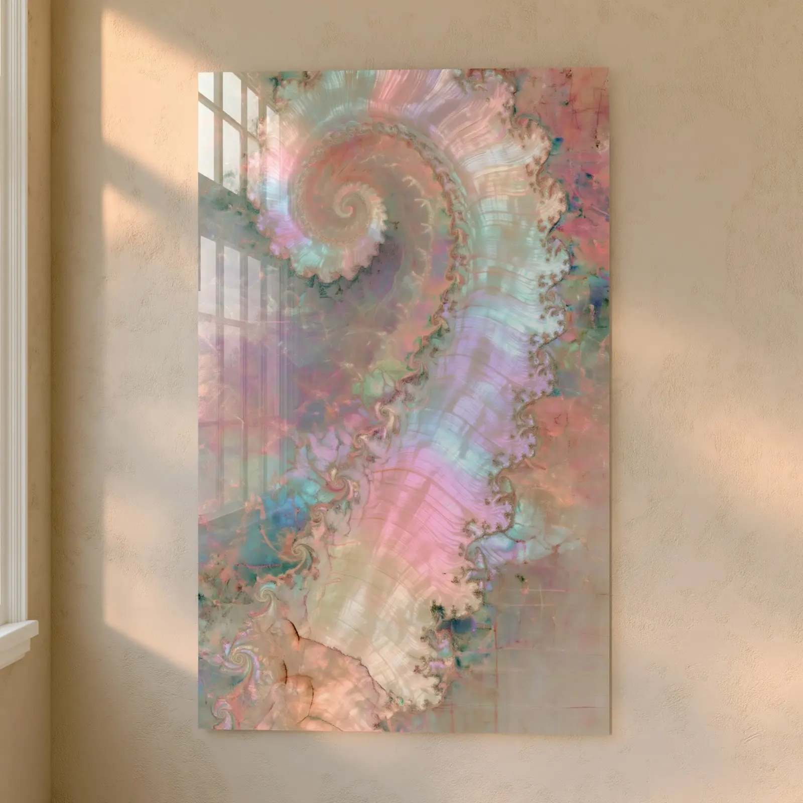 Opal Spiral Pastel Fractal Abstract | Glass Wall Art