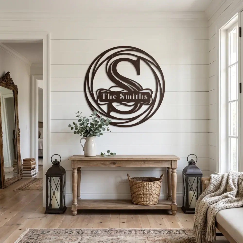Personalized Family Name Metal Wall Art – Heritage Crest, Farmhouse Entryway Remodel Decor