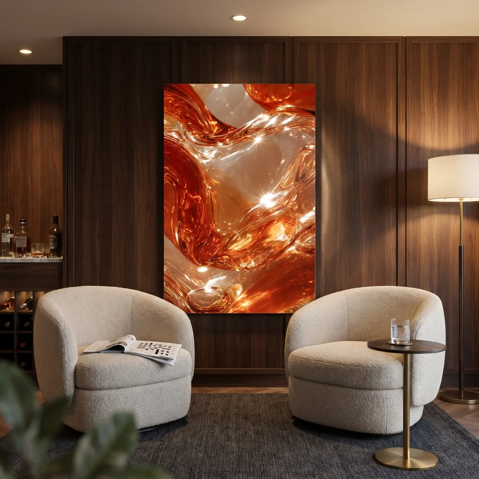 Amber Liquid Abstract Tempered Glass Wall Art | Glass Wall Decor — 2