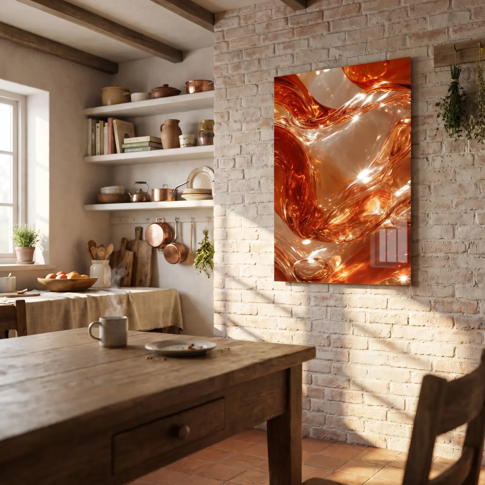 Amber Liquid Abstract Tempered Glass Wall Art | Glass Wall Decor — 3