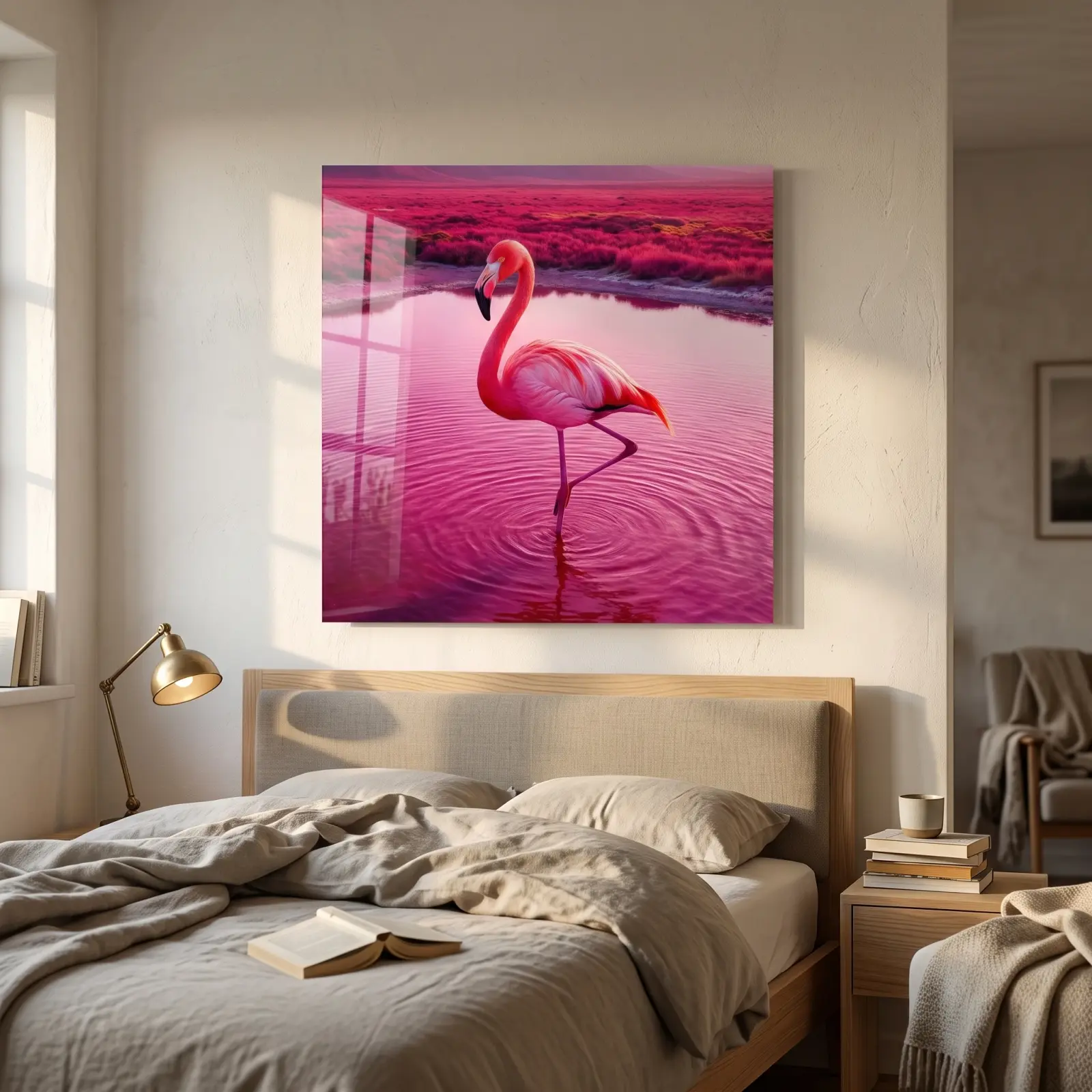 Pink Flamingo Glass Wall Art Rose Lagoon Bird | Tempered Glass Print