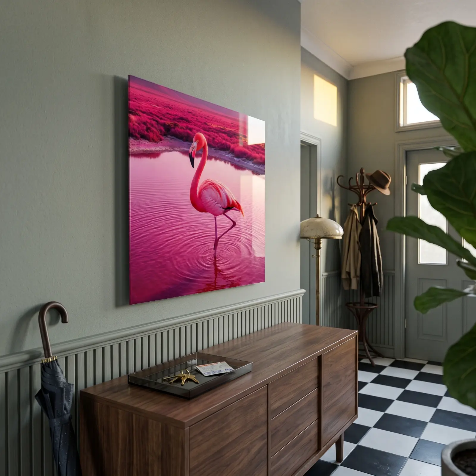 Pink Flamingo Glass Wall Art Rose Lagoon Bird | Tempered Glass Print — 2