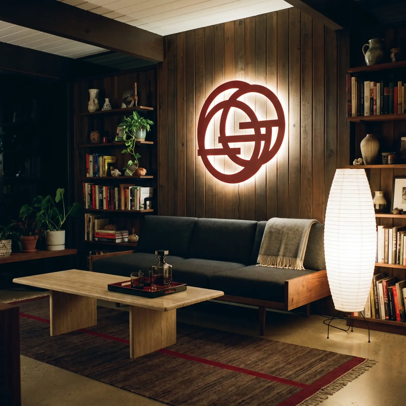 Interlocking Circles Metal Wall Art LED Backlit – Orbit Bond, Living Room Decor