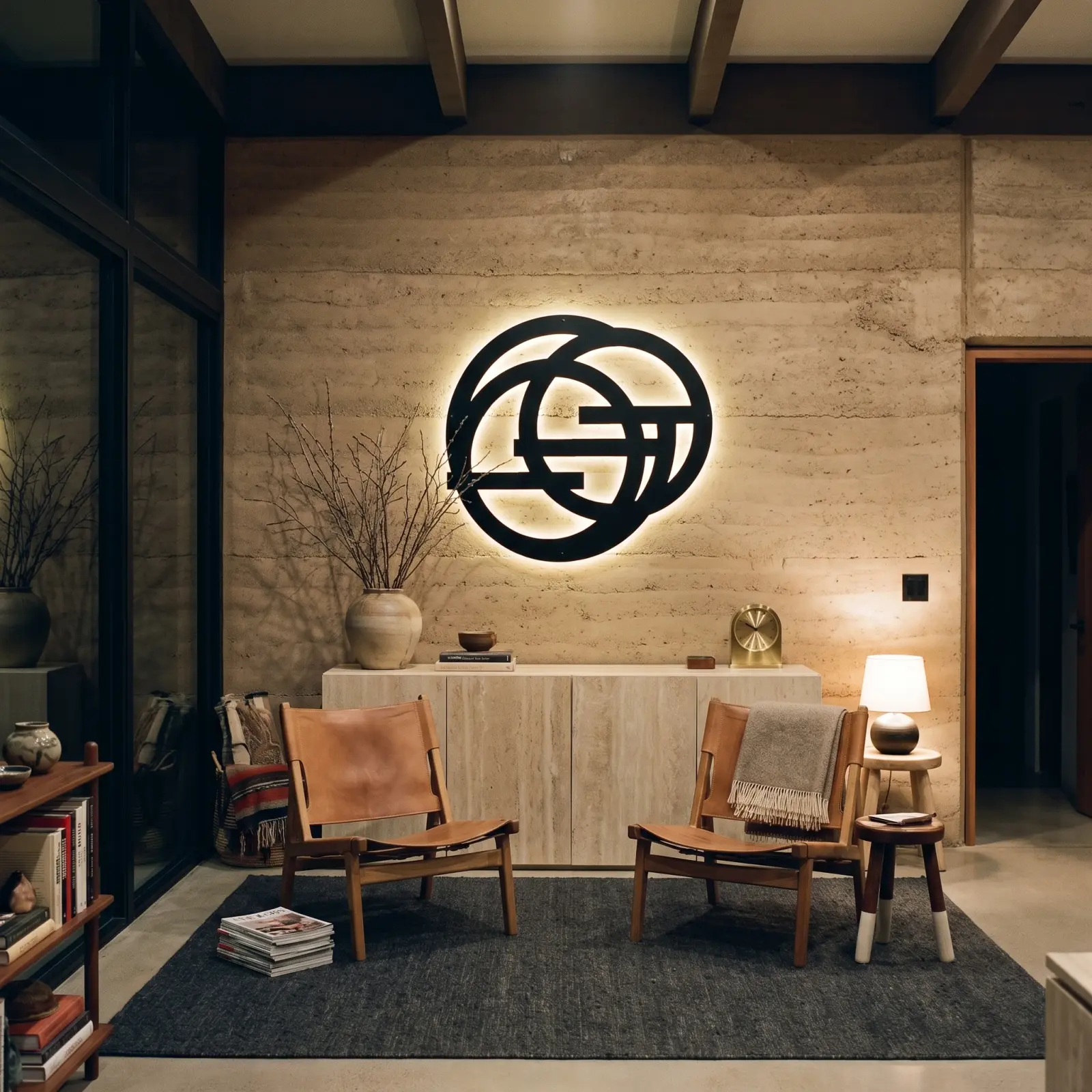 Interlocking Circles Metal Wall Art LED Backlit – Orbit Bond, Living Room Decor — 2
