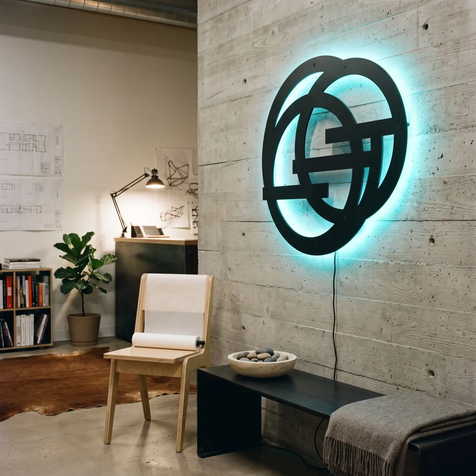 Interlocking Circles Metal Wall Art LED Backlit – Orbit Bond, Living Room Decor — 3