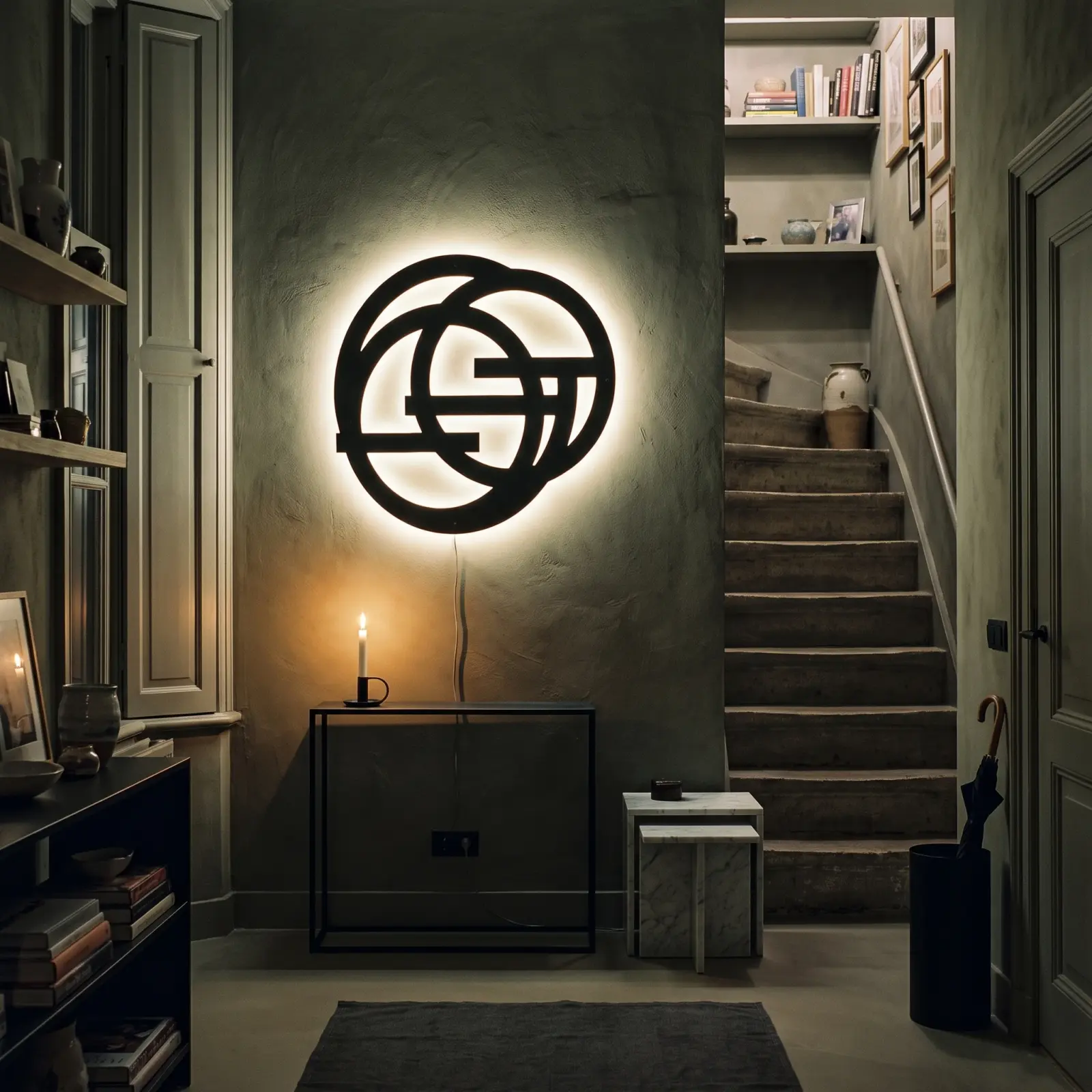 Interlocking Circles Metal Wall Art LED Backlit – Orbit Bond, Living Room Decor — 4
