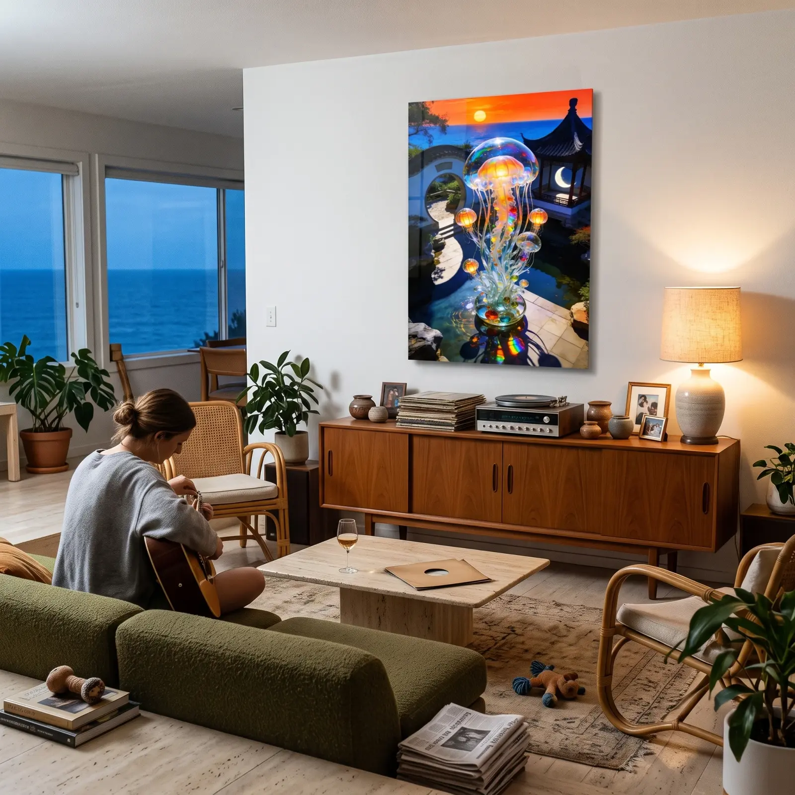 Jellyfish Glass Wall Art Ocean Sunset Pond | Glass Wall Decor — 3