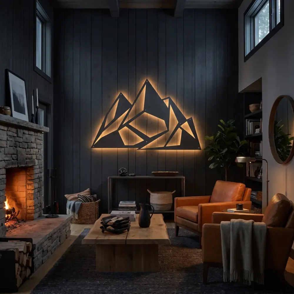 Geometric Mountain Metal Wall Art – Alpine Facet, Modern Lodge Decor