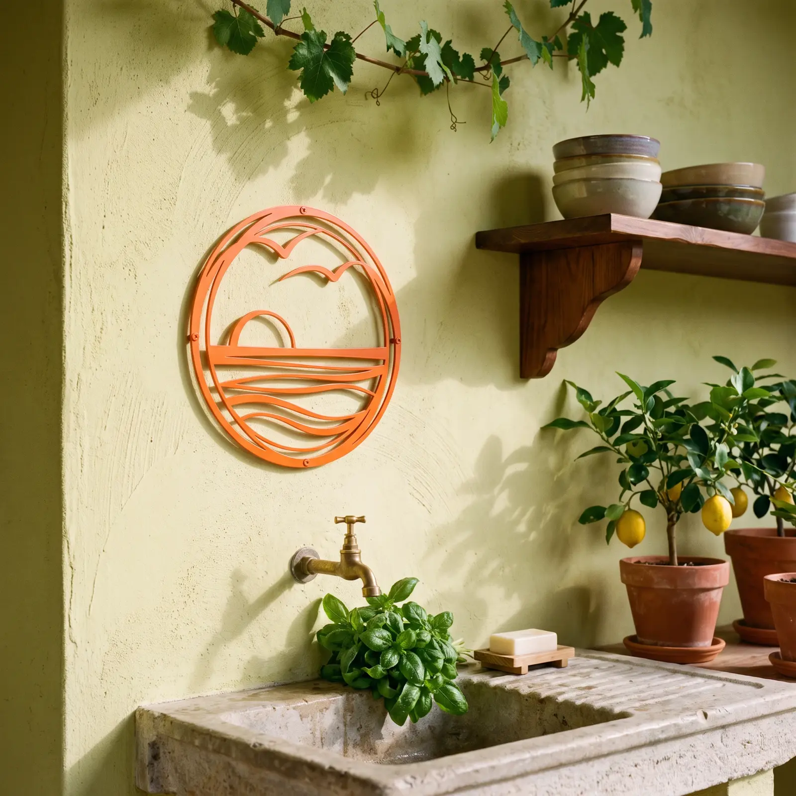 Outdoor Metal Wall Art Sunrise Horizon Circle – Tide Lantern, Patio Garden Decor — 3