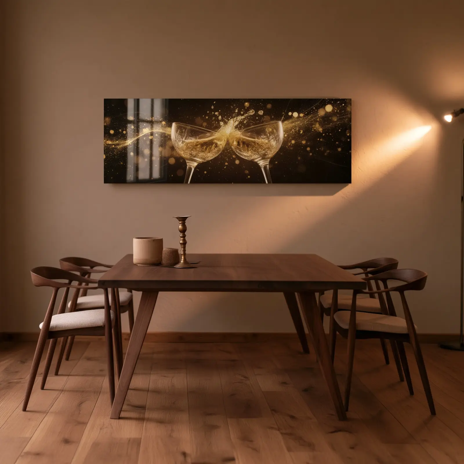Champagne Toast Wall Art Golden Celebration Bokeh | Glass Wall Art — 2