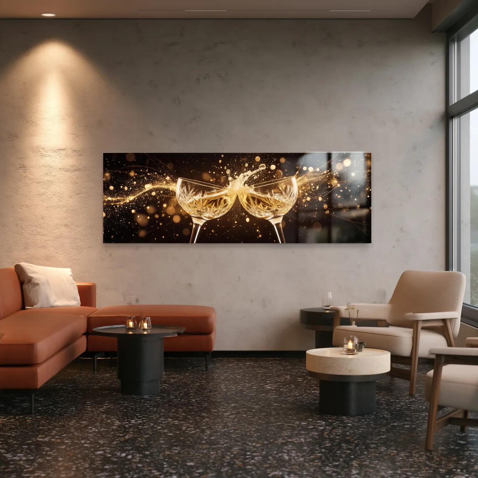 Champagne Toast Wall Art Golden Celebration Bokeh | Glass Wall Art — 3