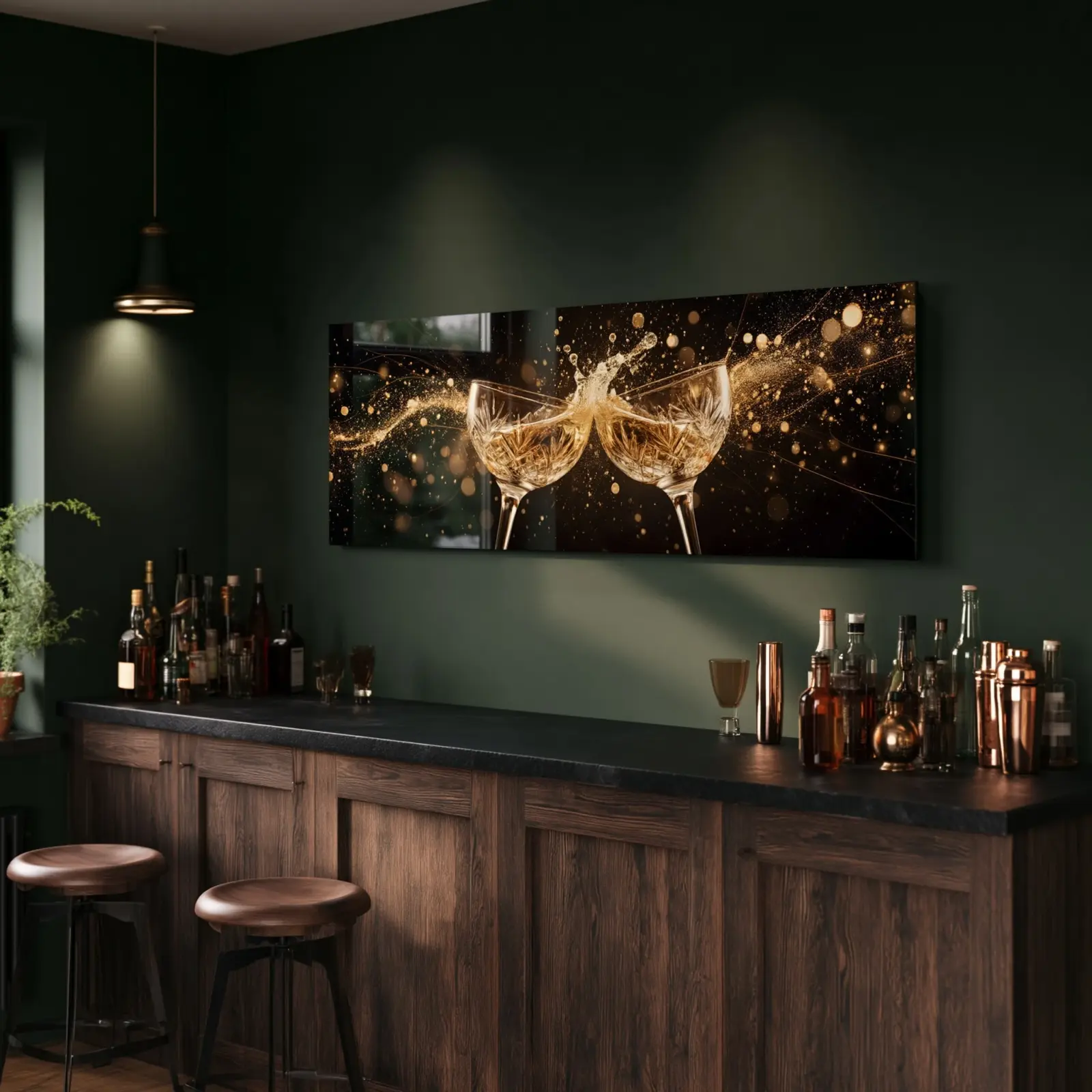 Champagne Toast Wall Art Golden Celebration Bokeh | Glass Wall Art — 4