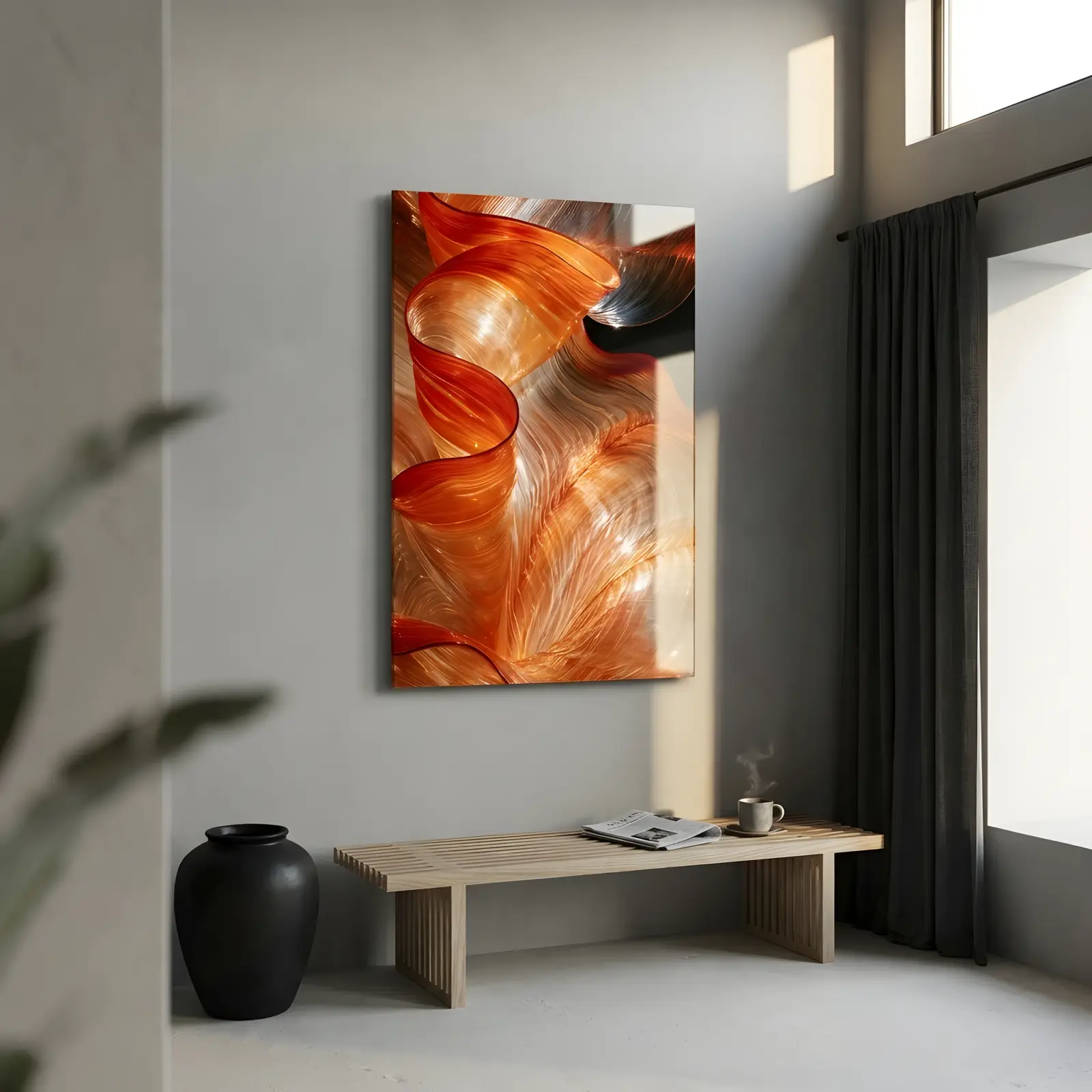 Molten Amber Abstract Swirl Wall Decor | Glass Wall Art — 2