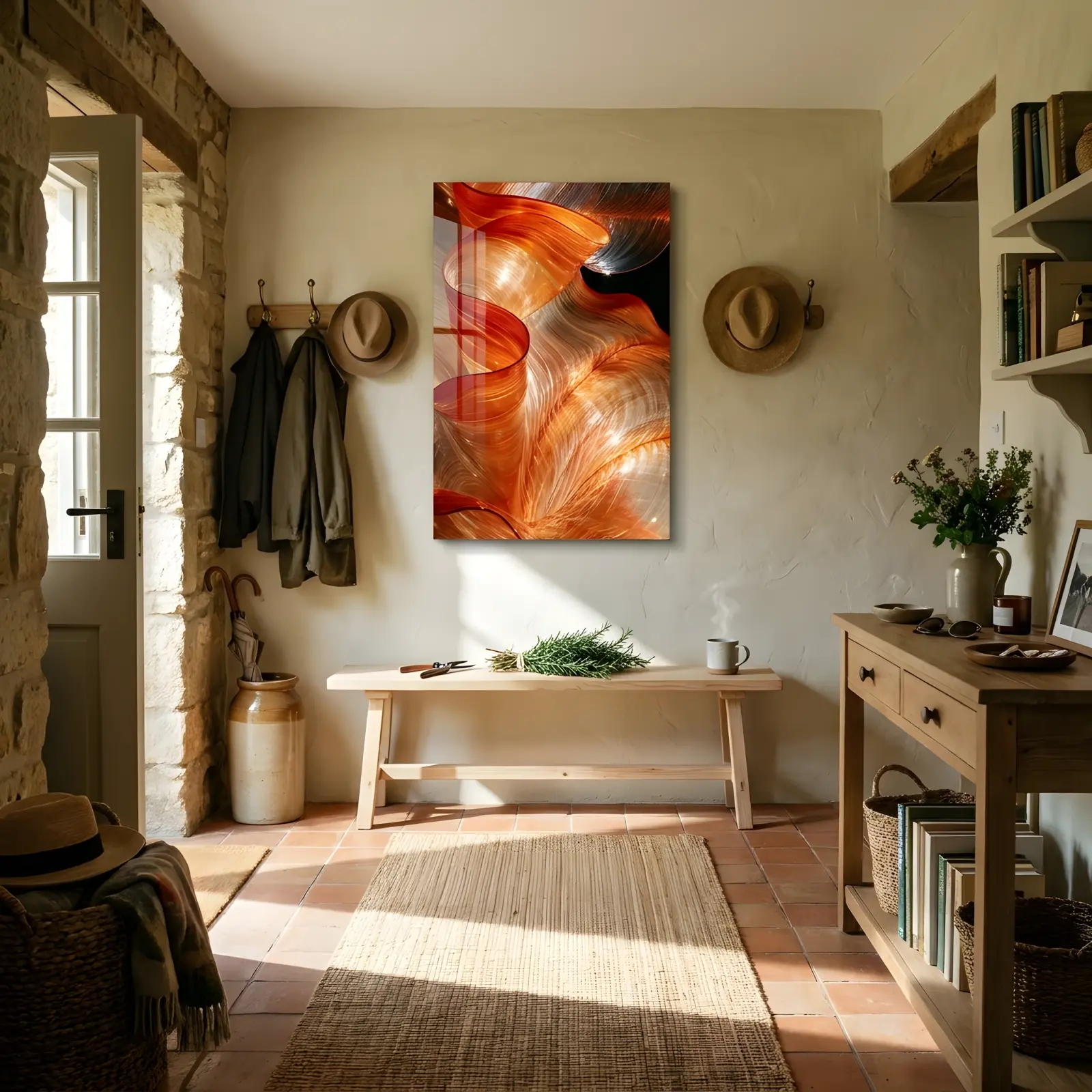 Molten Amber Abstract Swirl Wall Decor | Glass Wall Art — 4