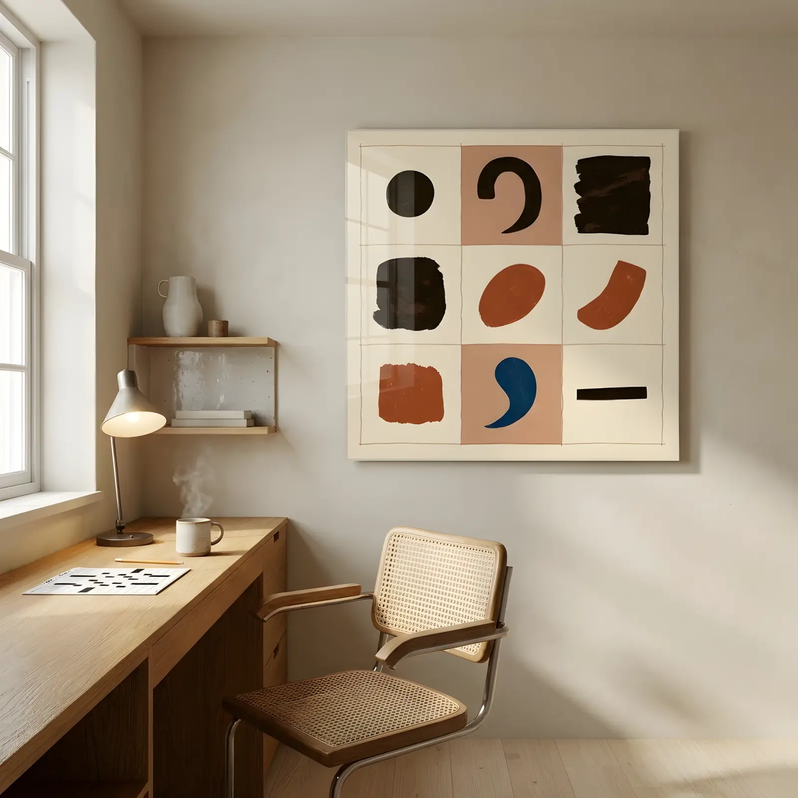 Abstract Grid Glass Wall Art Mid Century Shapes | Glass Wall Decor