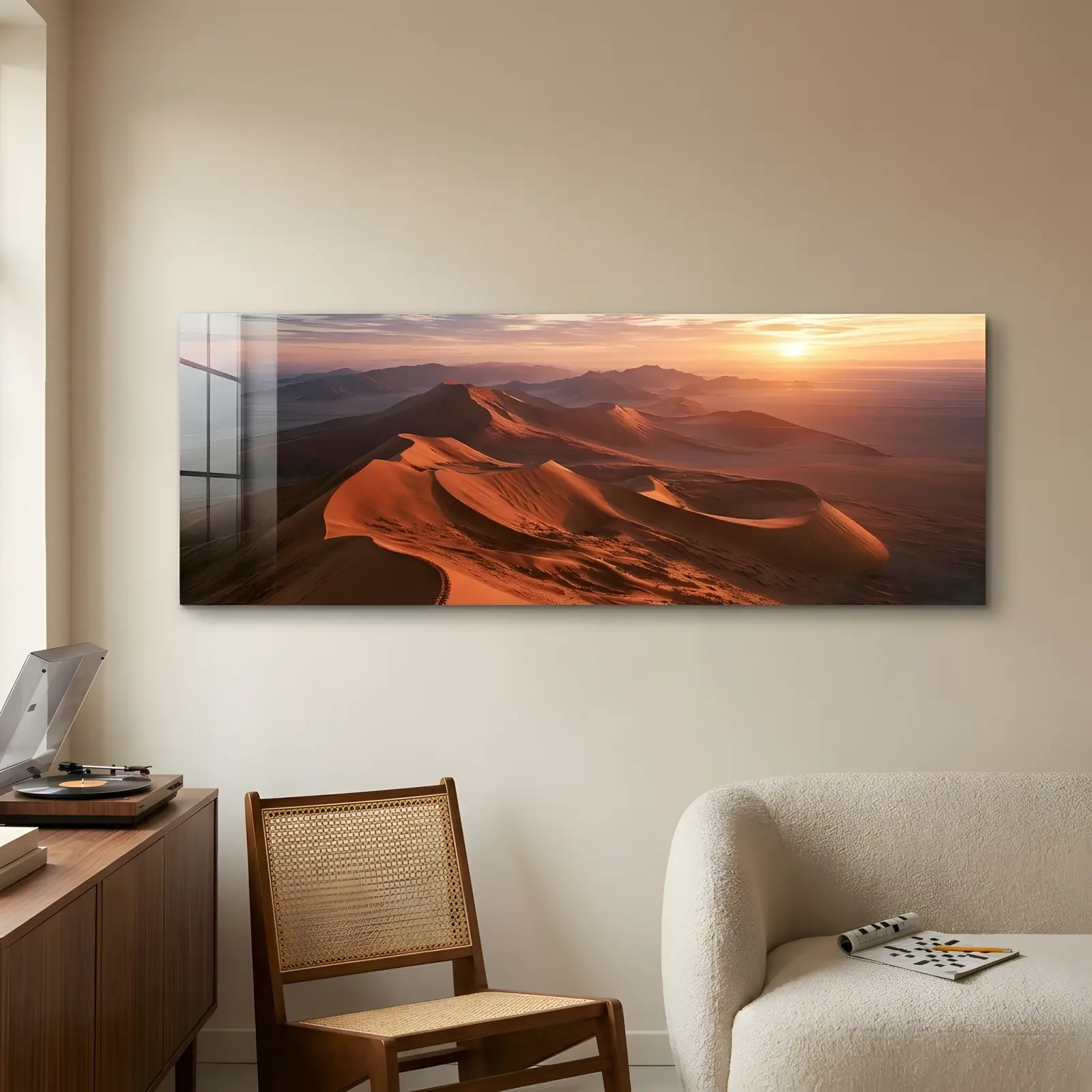 Desert Dune Sunrise Panoramic Landscape | Glass Wall Art