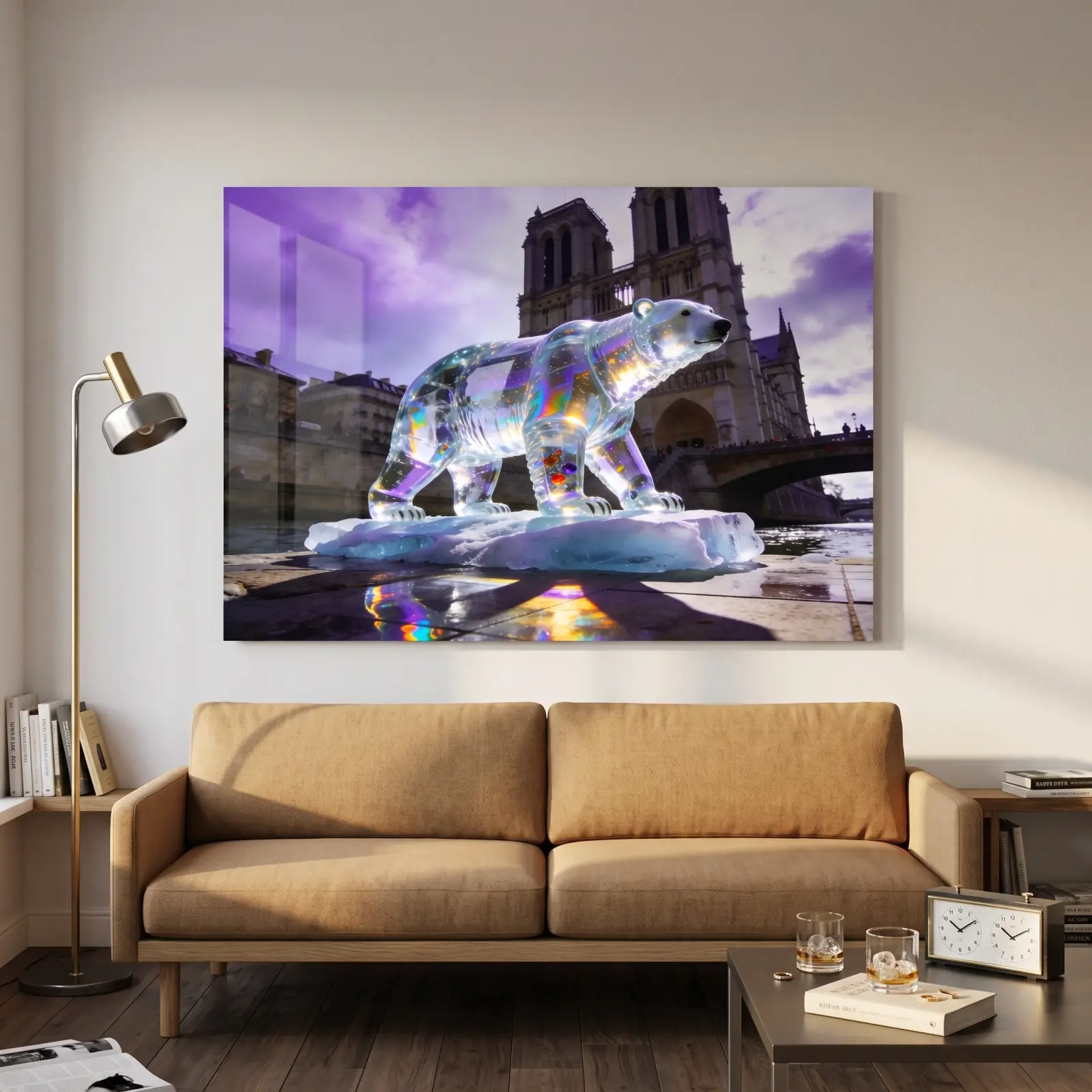 Crystal Polar Bear Wall Art Paris Cathedral Scene | Glass Wall Art