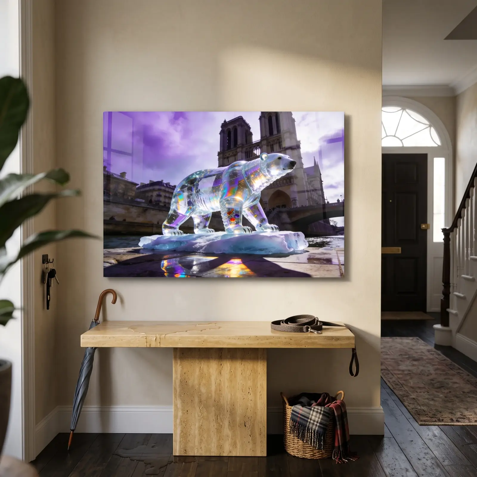 Crystal Polar Bear Wall Art Paris Cathedral Scene | Glass Wall Art — 2