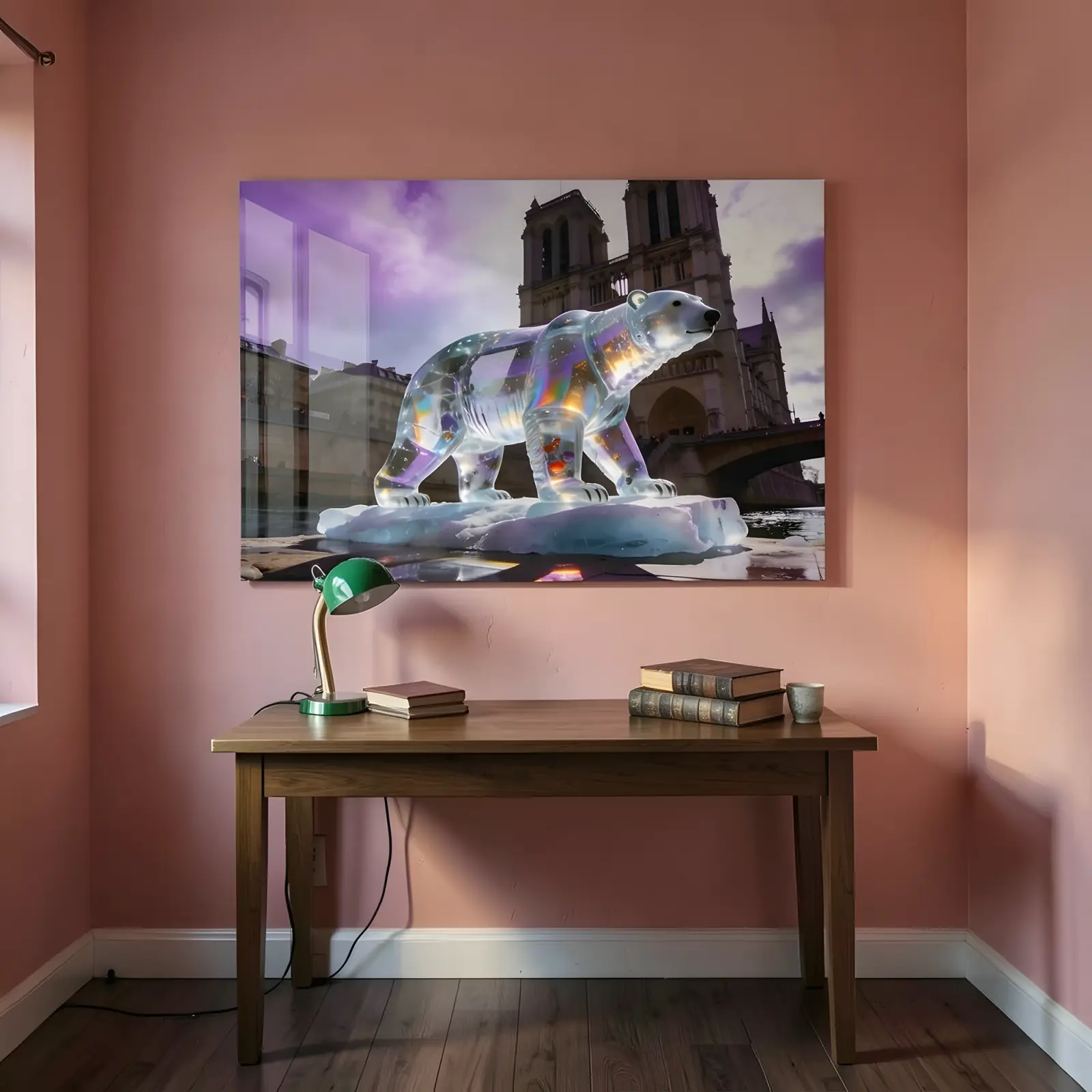 Crystal Polar Bear Wall Art Paris Cathedral Scene | Glass Wall Art — 4