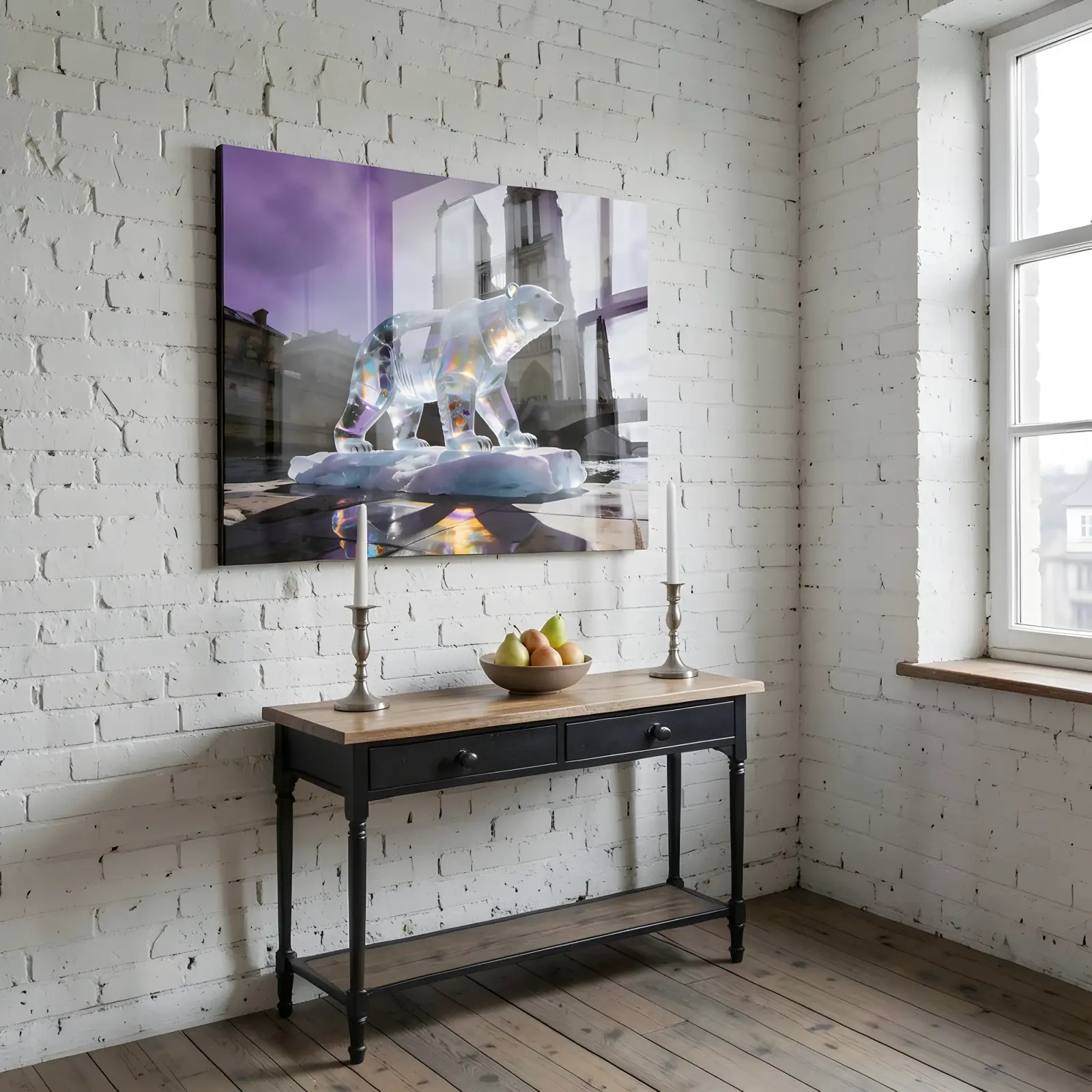Crystal Polar Bear Wall Art Paris Cathedral Scene | Glass Wall Art — 5