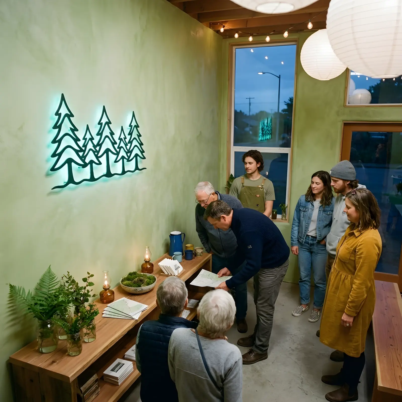 Christmas Pine Forest Metal Wall Art LED Backlit – Hollow Pines, Holiday Living Room Decor — 5
