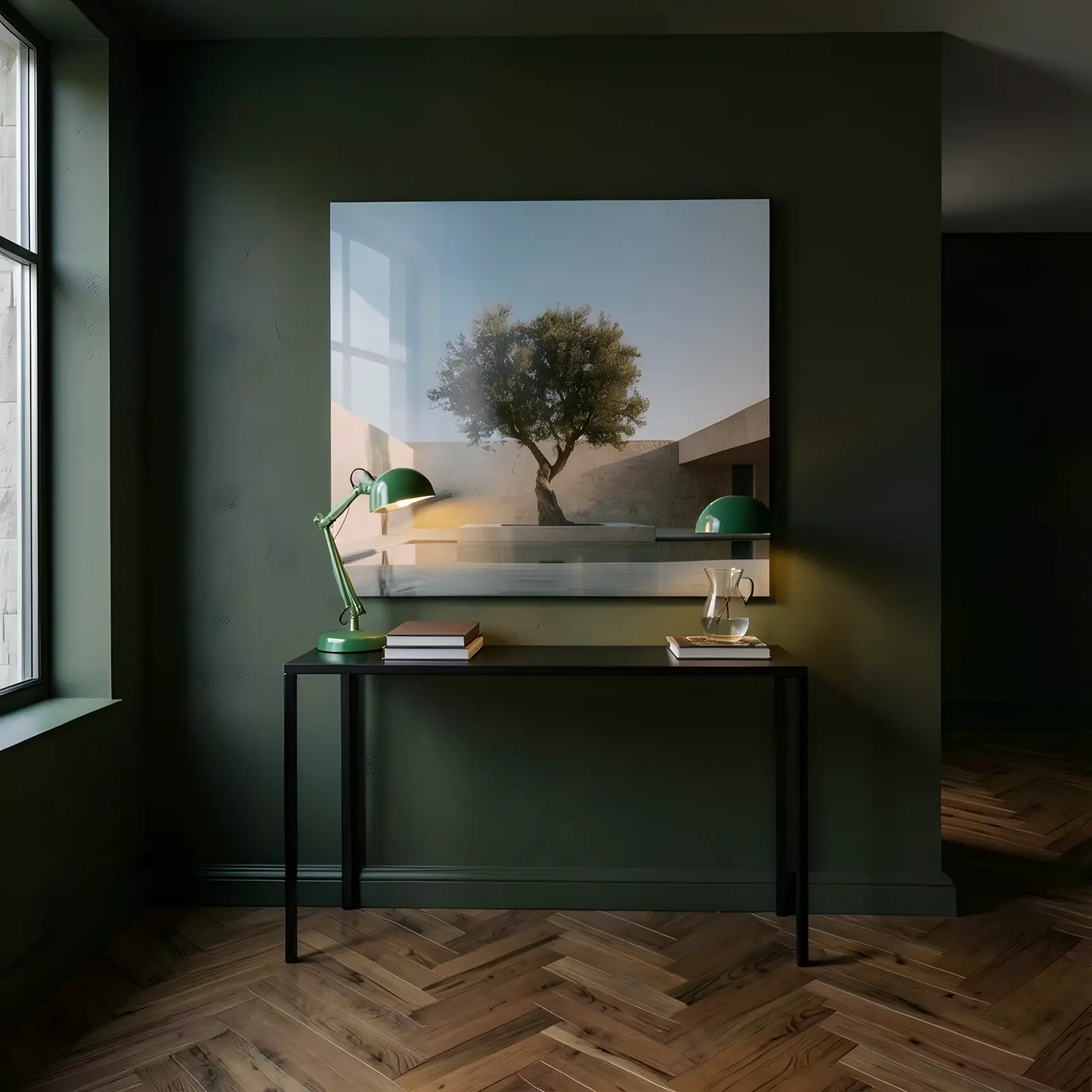 Olive Tree Wall Art Minimal Stone Courtyard | Glass Wall Art — 4