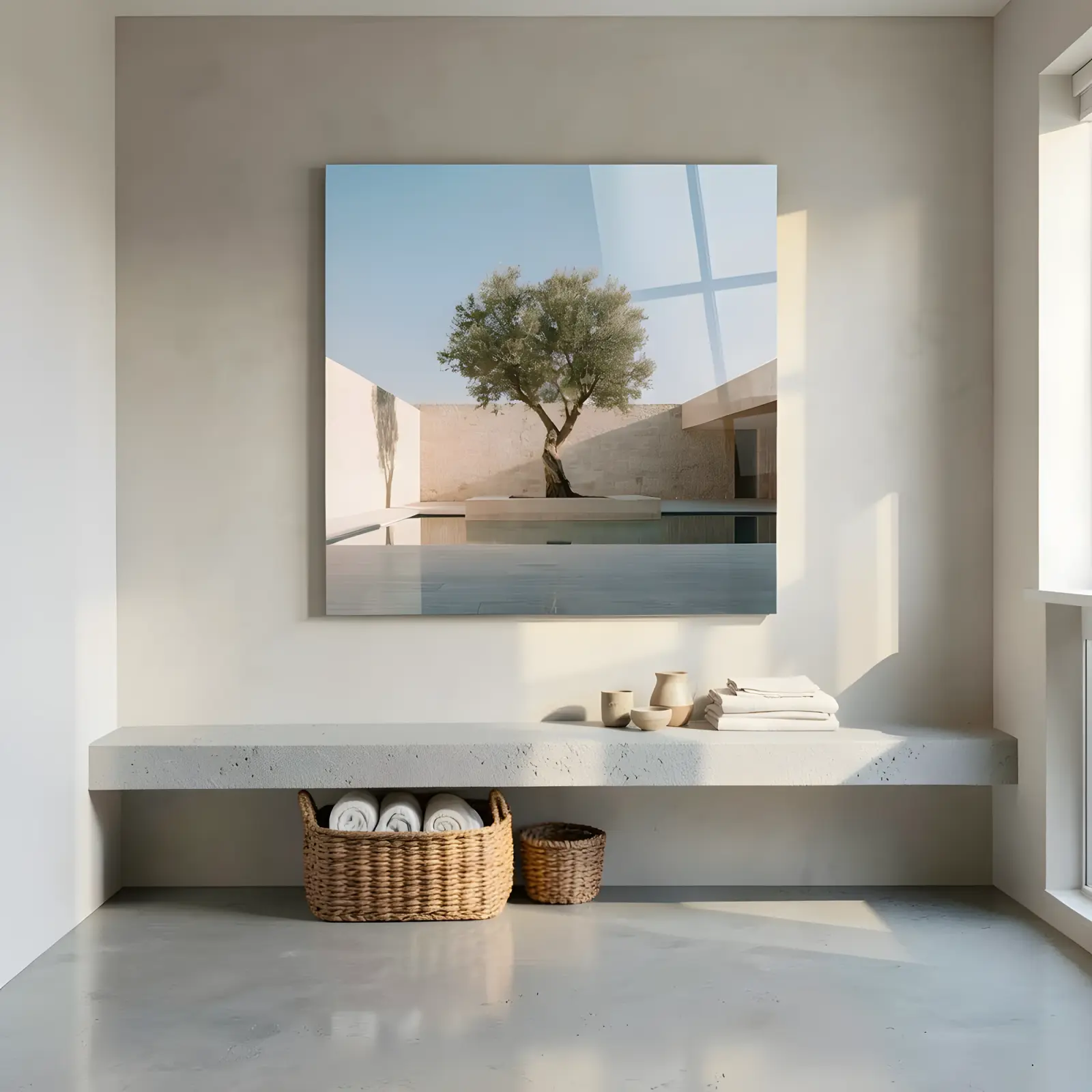 Olive Tree Wall Art Minimal Stone Courtyard | Glass Wall Art — 5