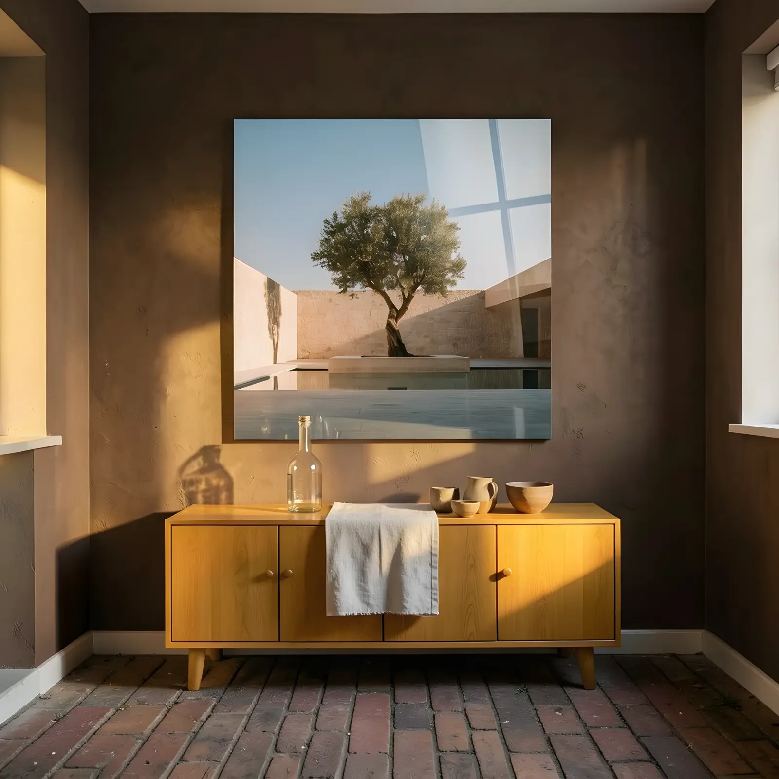Olive Tree Wall Art Minimal Stone Courtyard | Glass Wall Art — 6