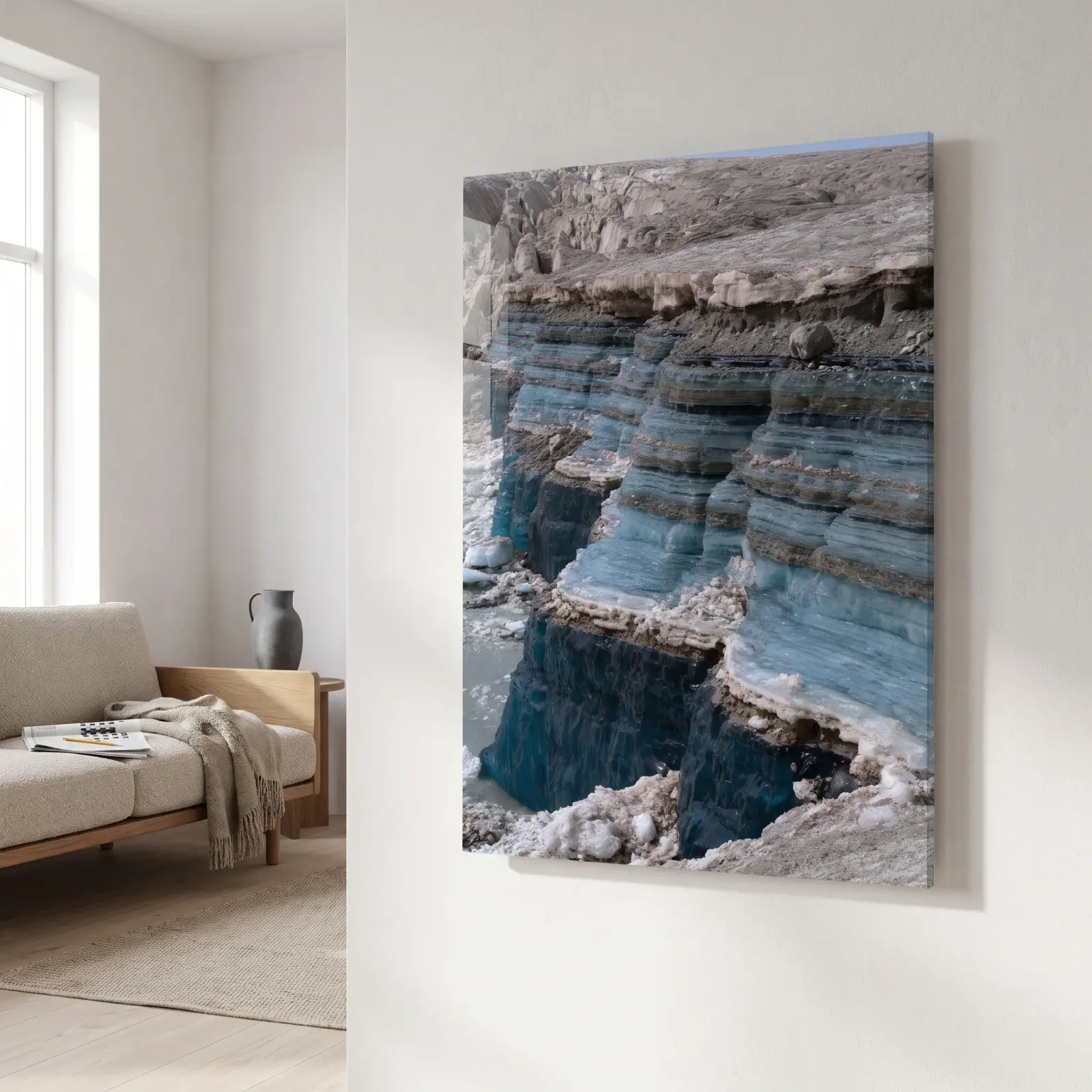 Glacier Ice Wall Art Blue Layered Arctic Photography | Glass Wall Decor