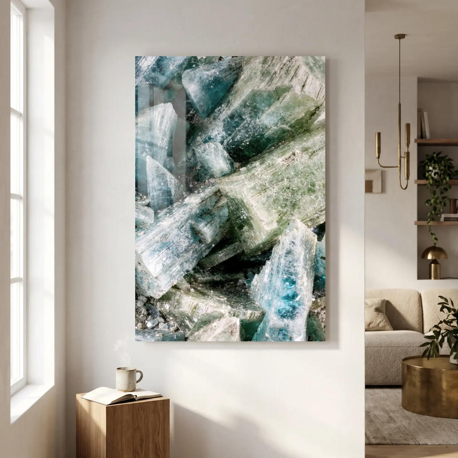 Teal Mineral Crystal Abstract Macro Geode Glass Wall Art