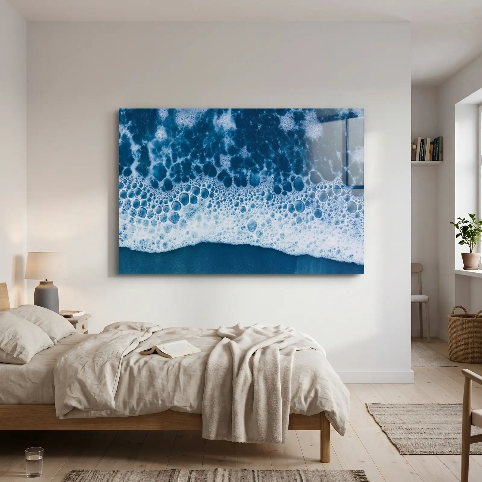 Ocean Foam Glass Wall Art Indigo Shoreline Tempered Glass Print