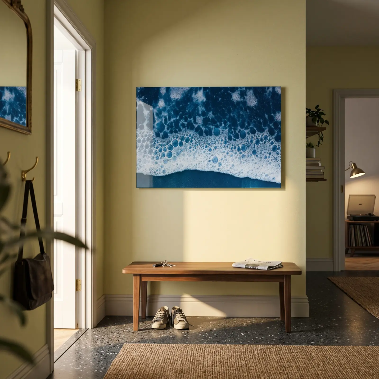 Ocean Foam Glass Wall Art Indigo Shoreline Tempered Glass Print — 2