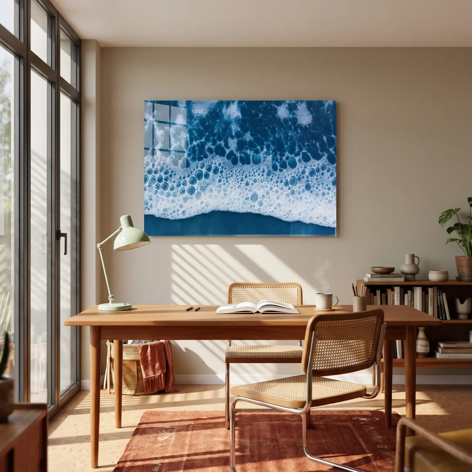 Ocean Foam Glass Wall Art Indigo Shoreline Tempered Glass Print — 3