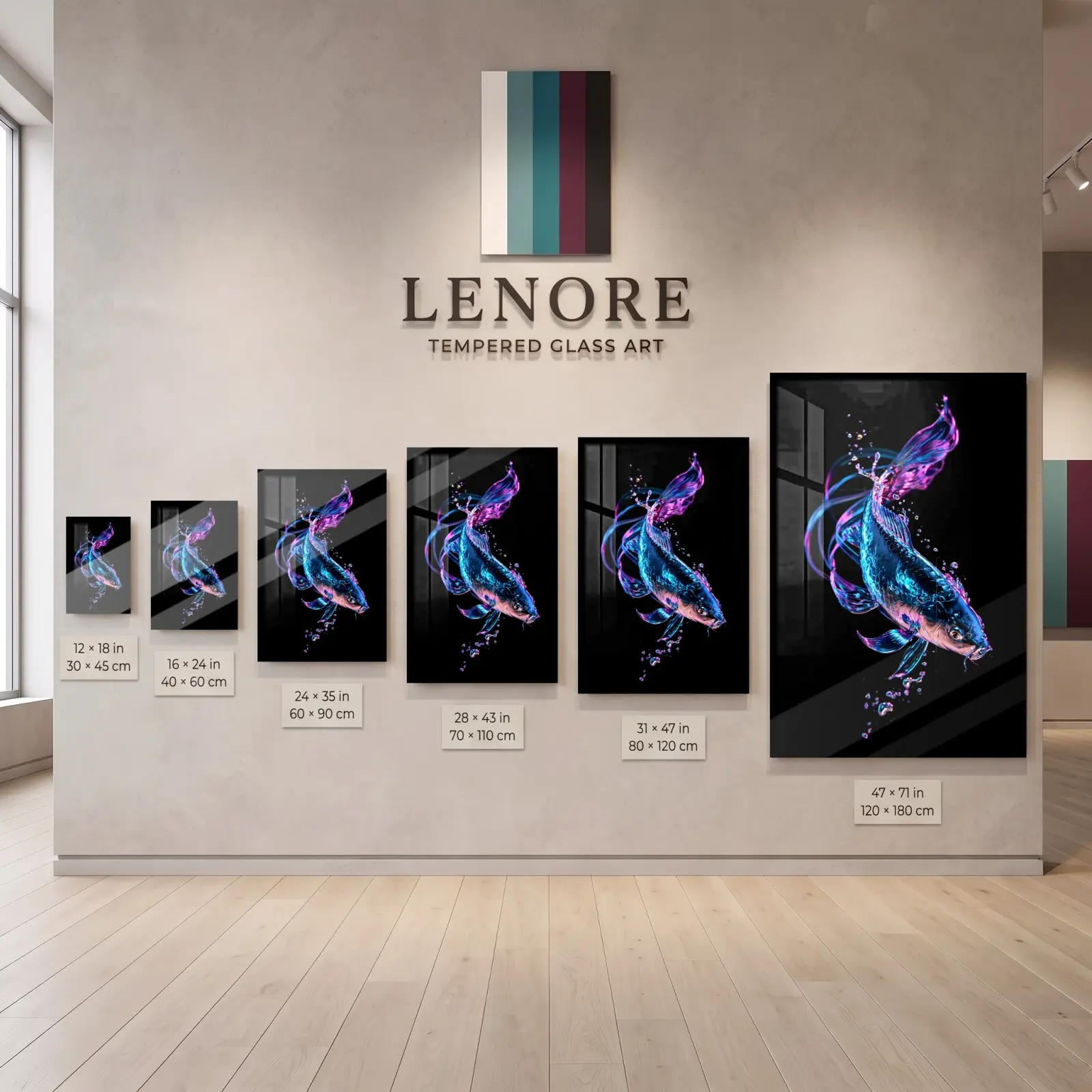 Neon Koi Fish Wall Art Iridescent Blue Magenta | Tempered Glass Print — 7