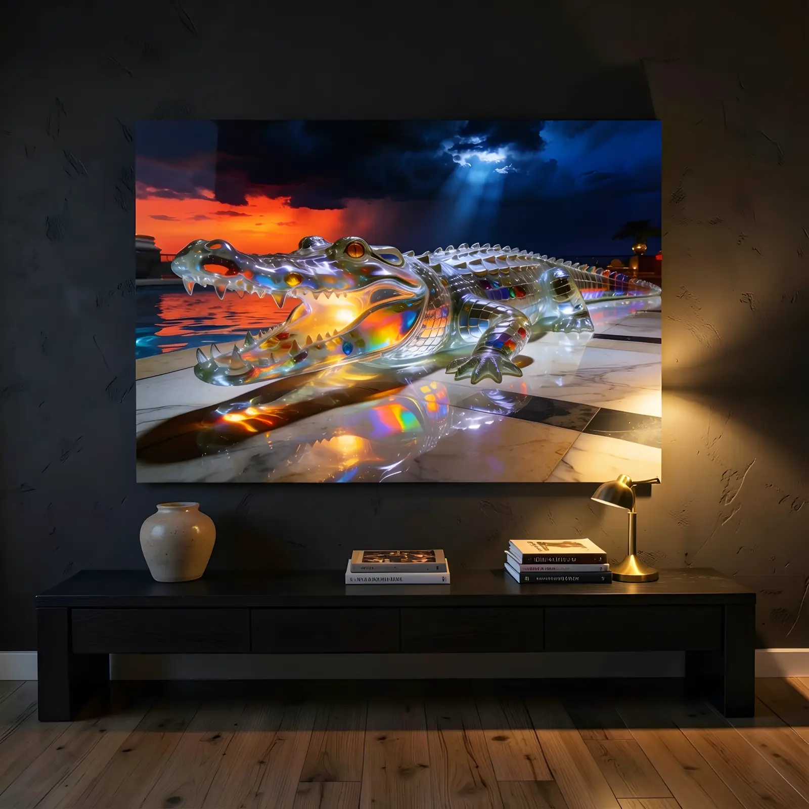 Crystal Crocodile Surreal Animal Design | Glass Wall Art — 4