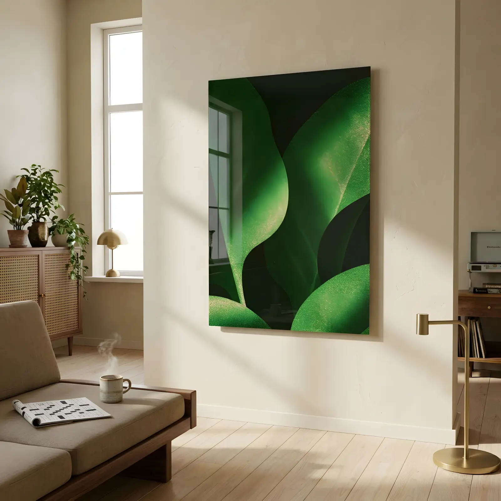 Green Leaf Glass Wall Art Dark Botanical Decor | Tempered Glass Print