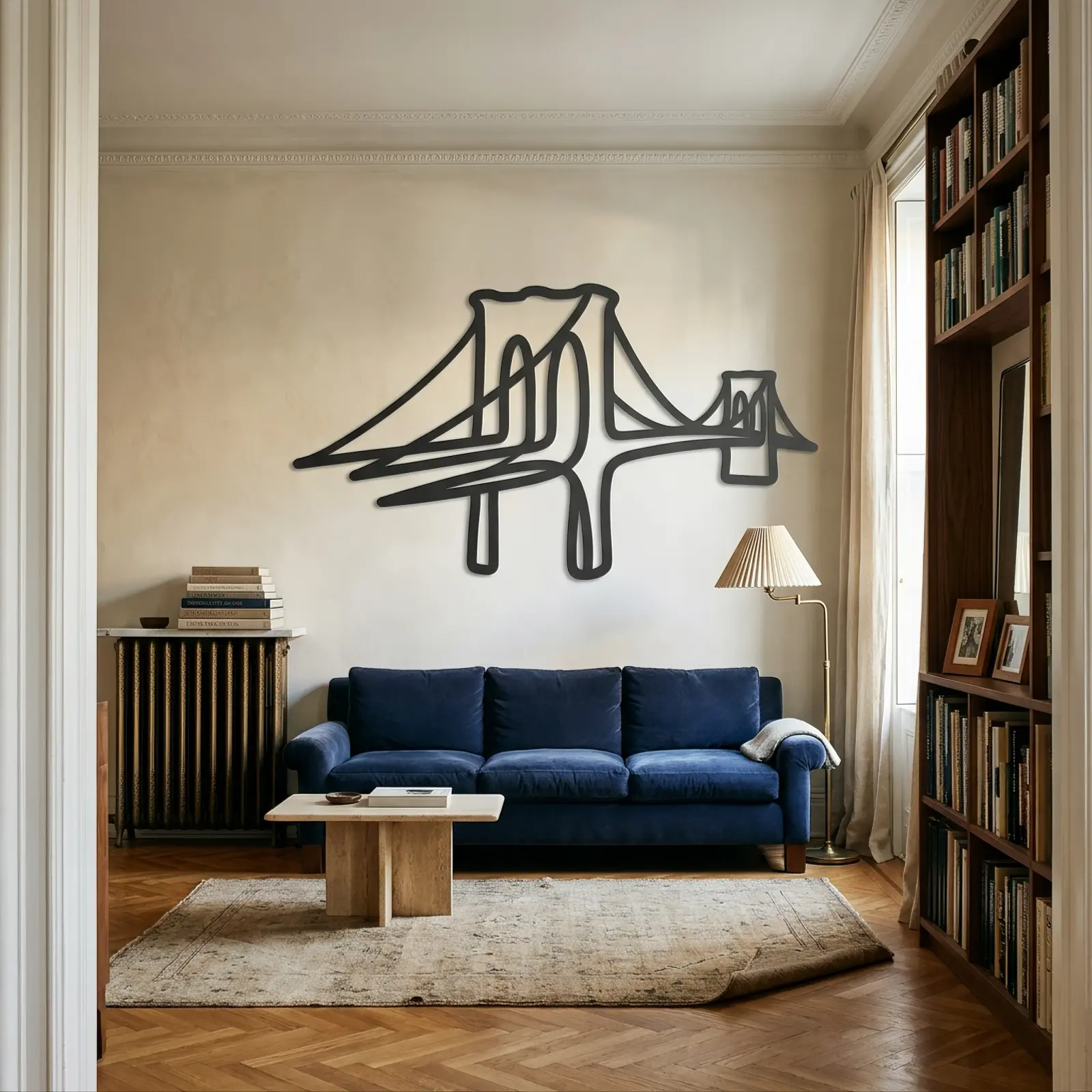 Brooklyn Bridge Metal Wall Art – Cable Song, One Line NYC Living Room Decor