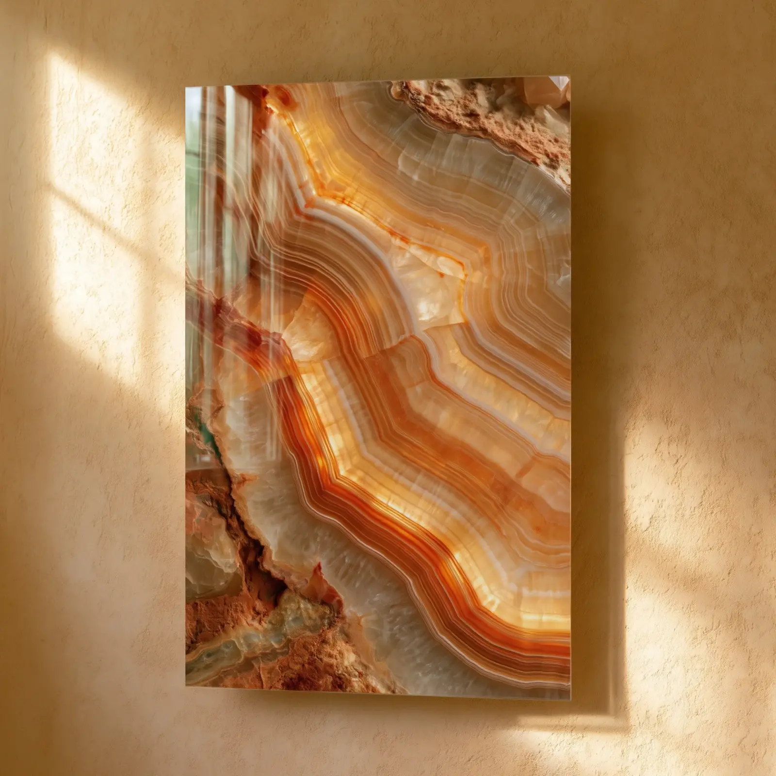 Amber Onyx Agate Geode Banded Stone Layers | Glass Wall Art